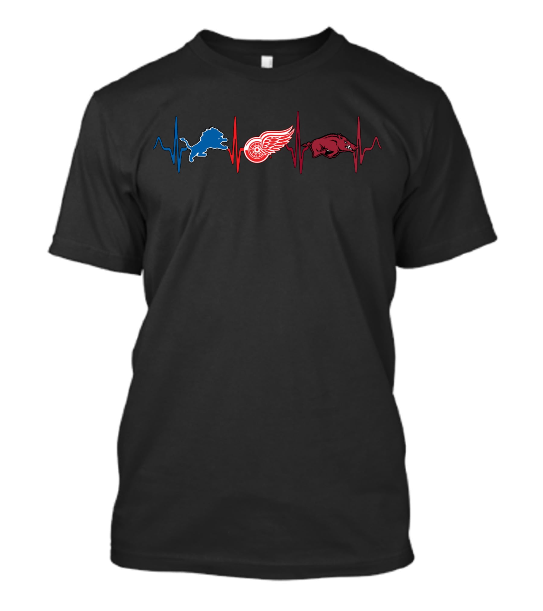 Love Lions Red Wings Razorbacks Heartbeat T-Shirt