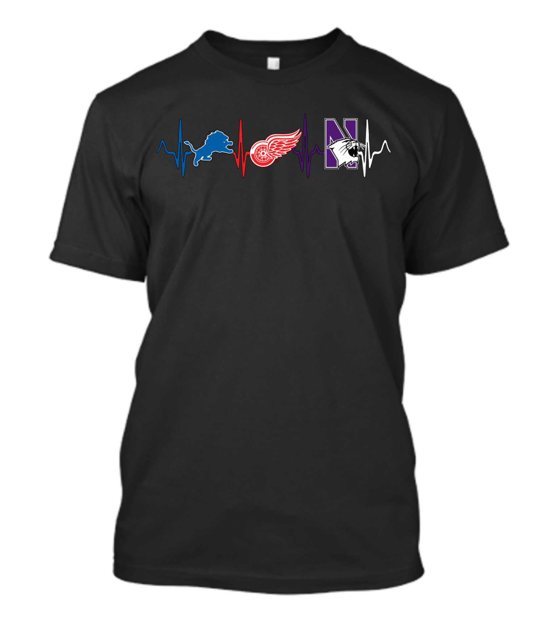 Lions Wings Nw Wildcats Heartbeat Line T-Shirt