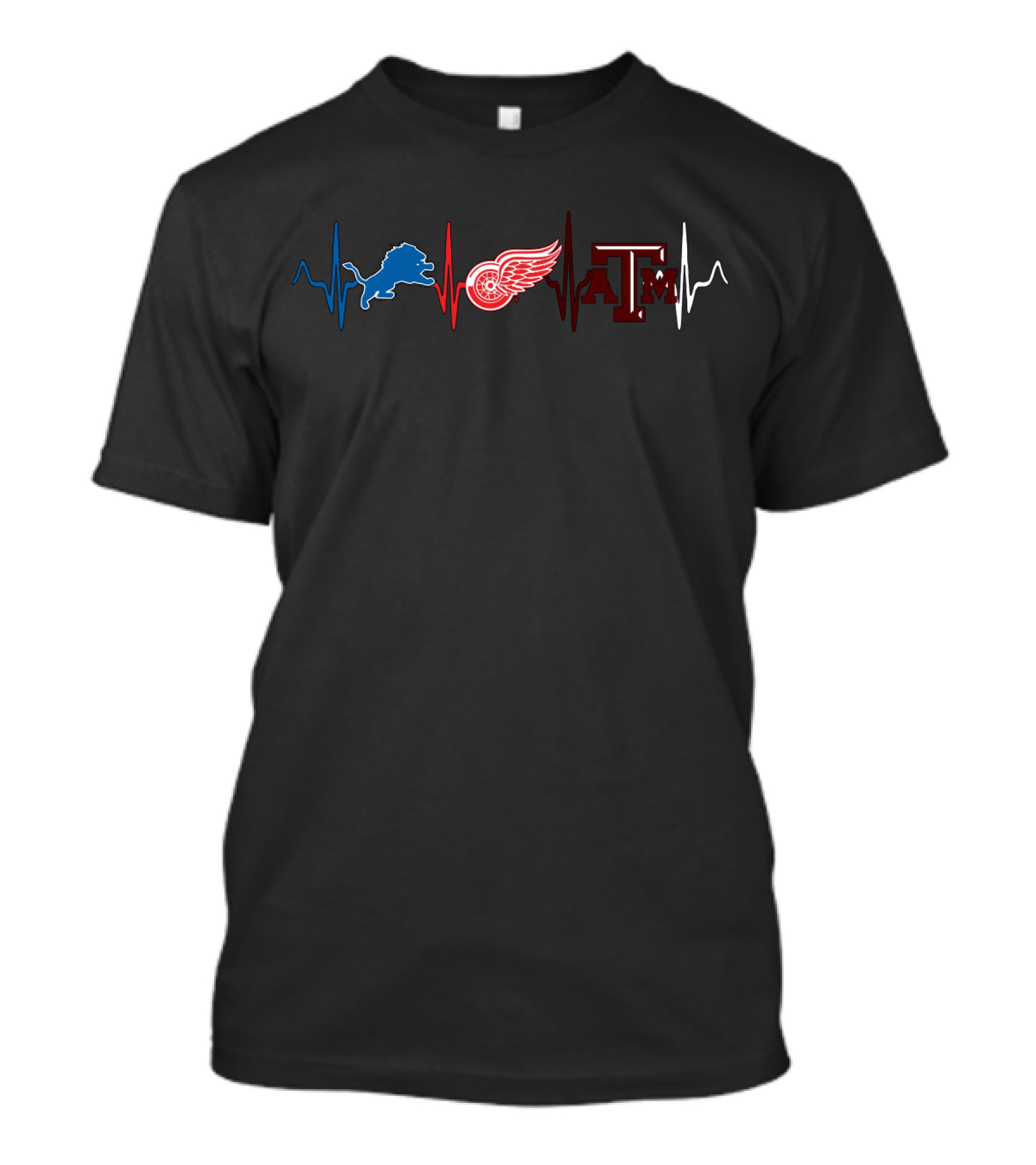 Detroit Lions Red Wings Texas A&M Heartbeat Love Lions With Wings With Taa T-Shirt
