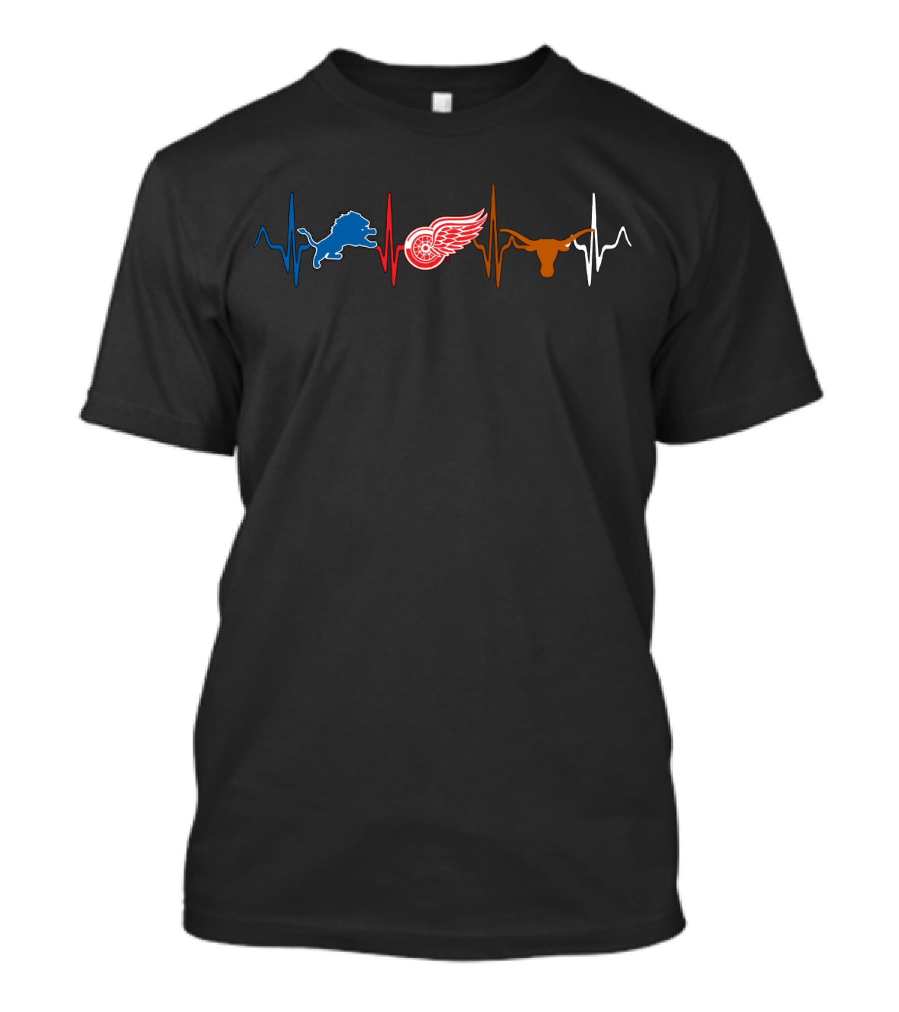 Detroit Lions Red Wings Texas Longhorns Heartbeat Line T-Shirt