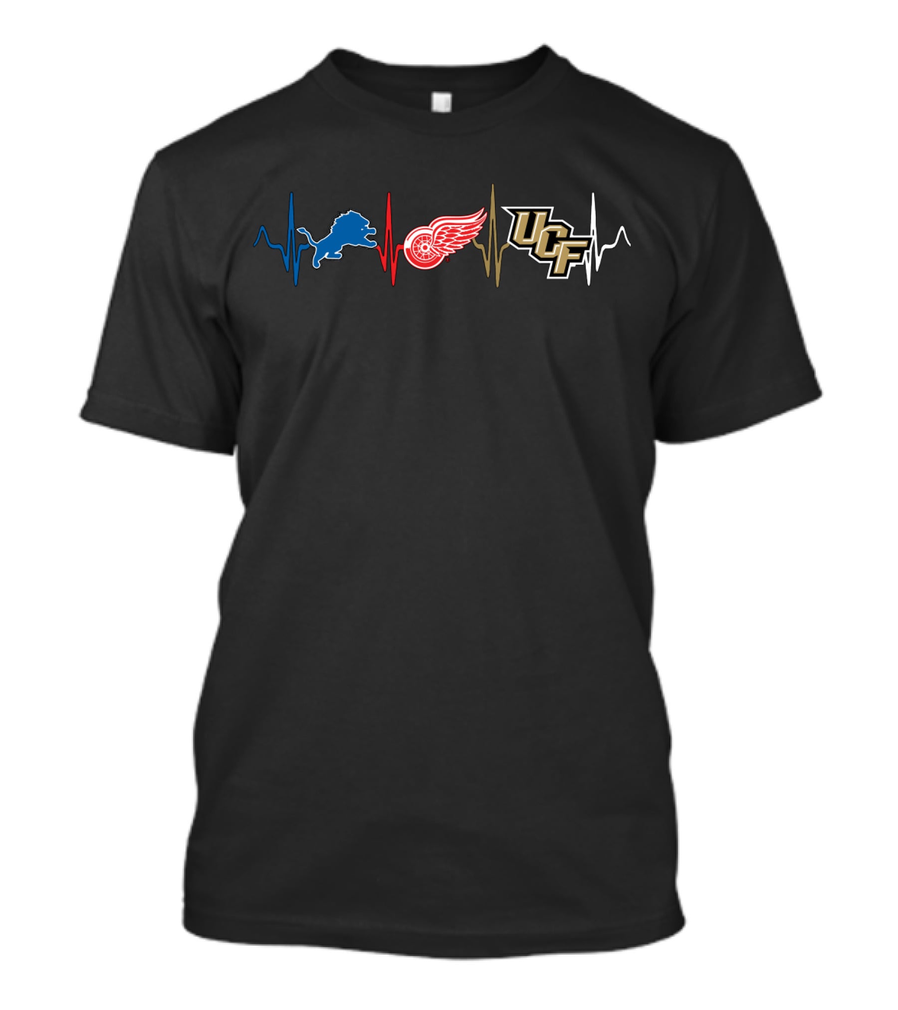Detroit Lions Red Wings Ucf Knights Uk Heartbeat T-Shirt