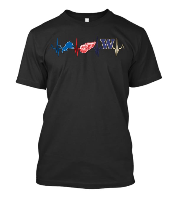 Detroit Lions And Red Wings With Washington Huskies Heartbeat T-Shirt