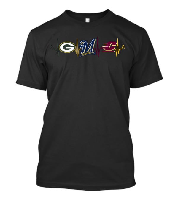 Packers Brewers Central Michigan Heartbeat Logo Fusion T-Shirt