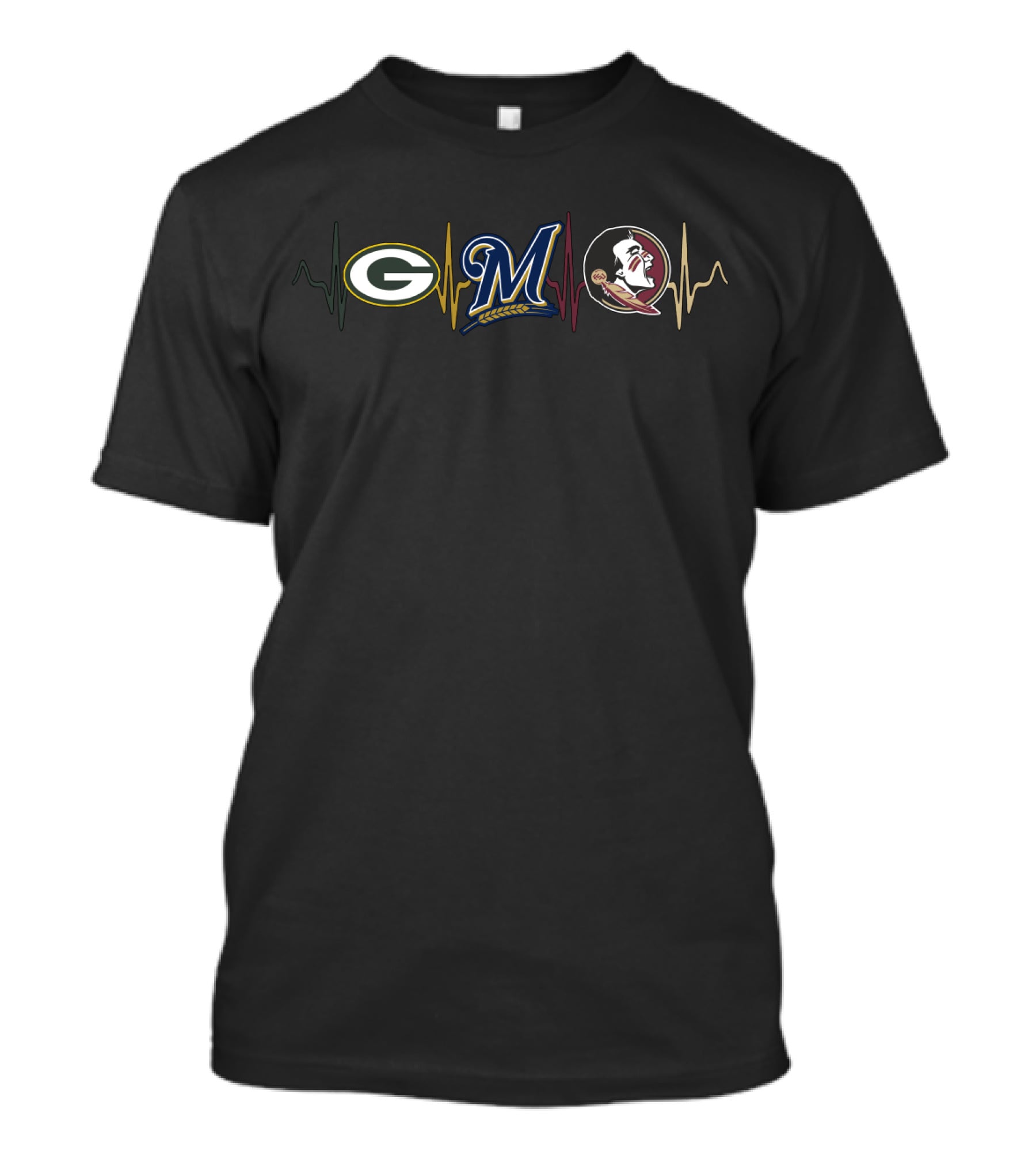 Love Packers Brewers Seminoles Heartbeat T-Shirt