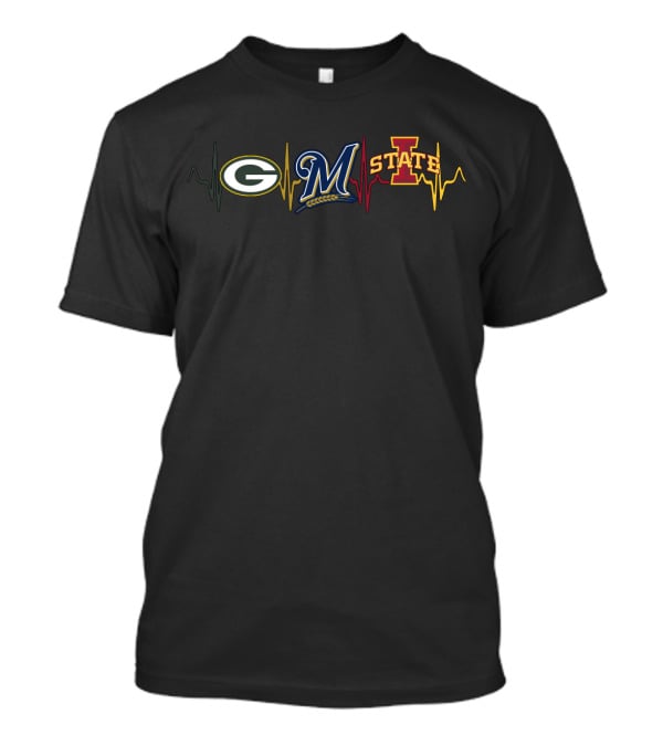 Love Packers Brewers Iowa State Heartbeat T-Shirt