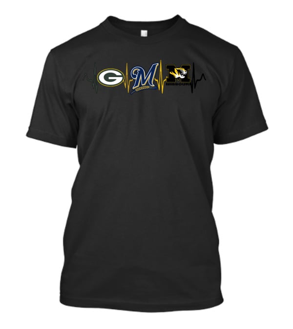Green Bay Packers Milwaukee Brewers Missouri Tigers Heartbeat T-Shirt