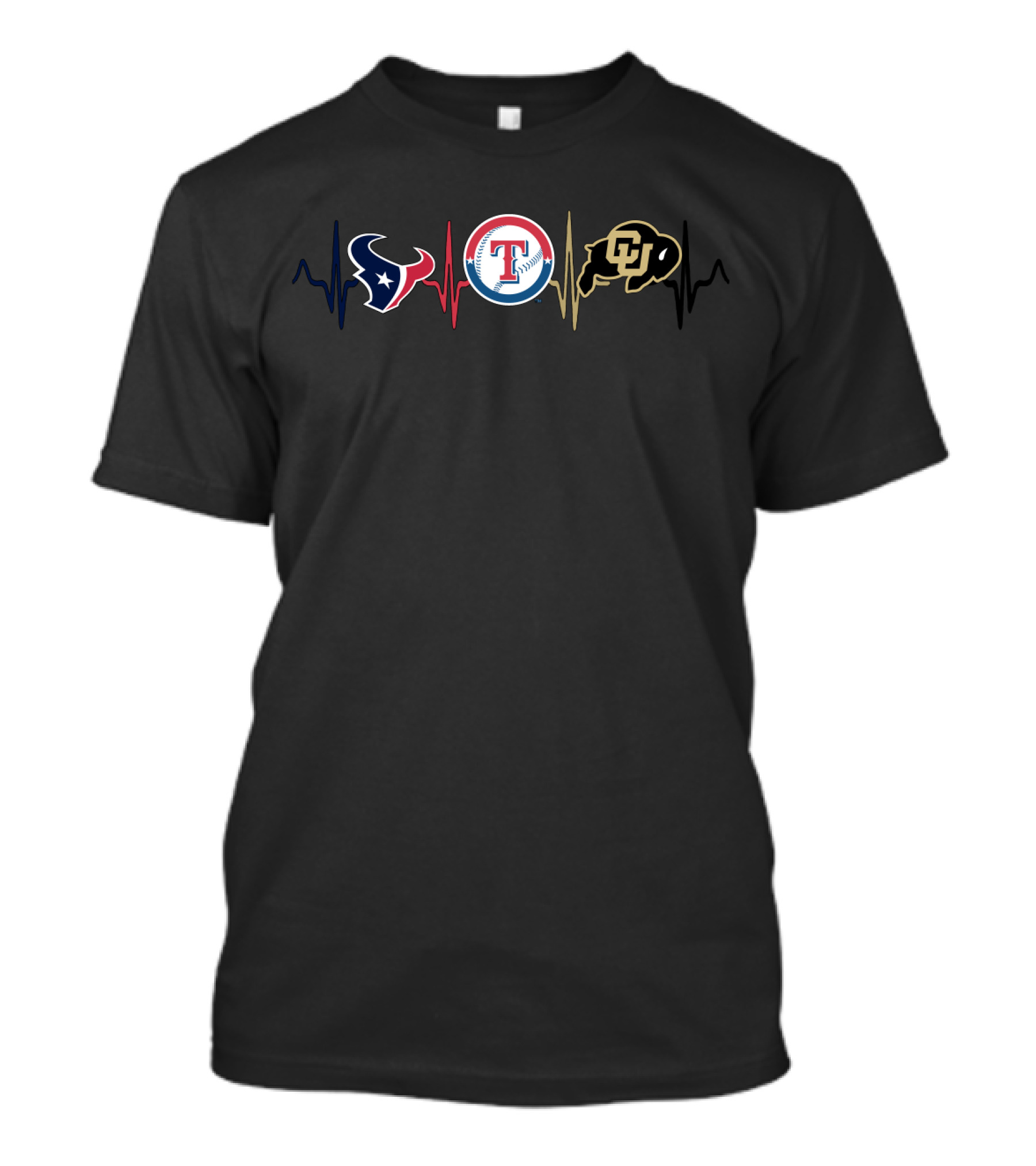 Love Texans Rangers Colorado Buffaloes Sports Heartbeat T-Shirt