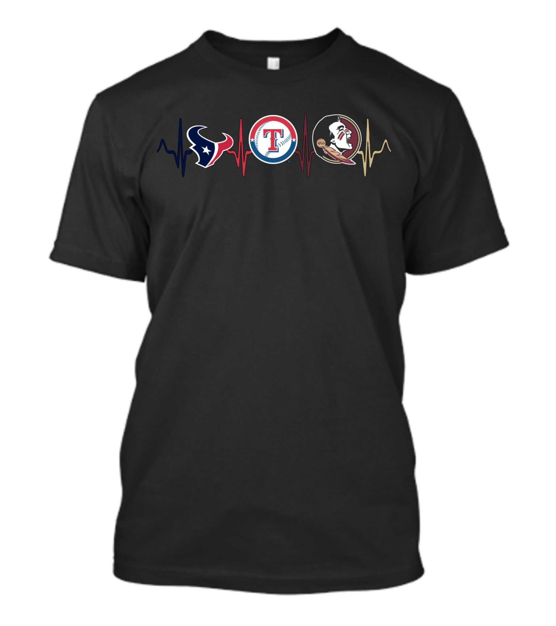 Texans Rangers Seminoles Heartbeat T-Shirt
