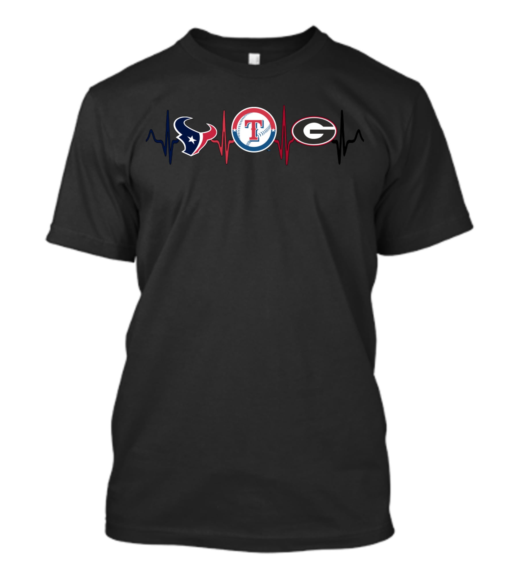 Texans Rangers Georgia Bulldogs Heartbeat Fan T-Shirt