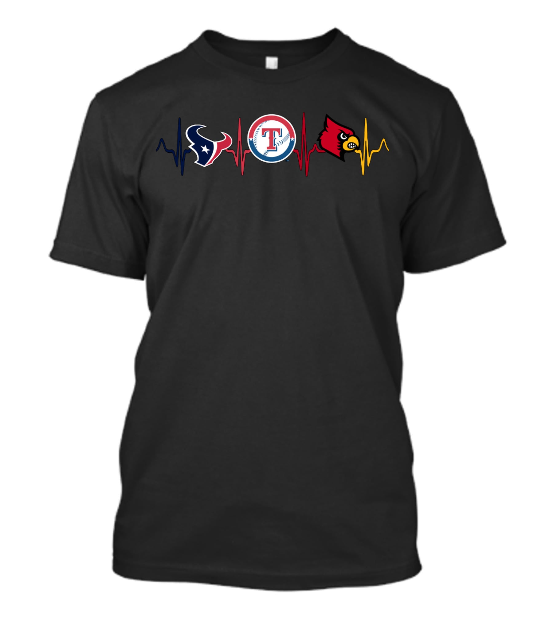 Texans Rangers Cardinals Heartbeat T-Shirt