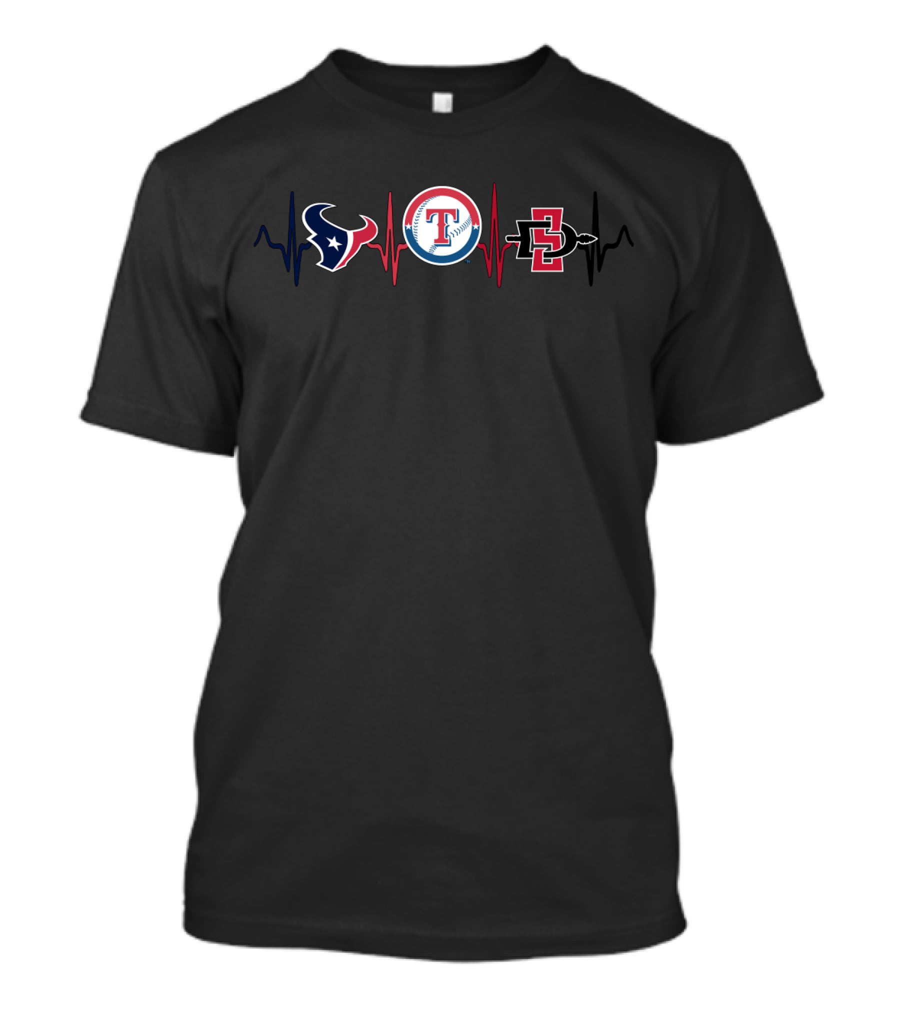 Houston Texans Texas Rangers San Diego State Aztecs Heartbeat T-Shirt