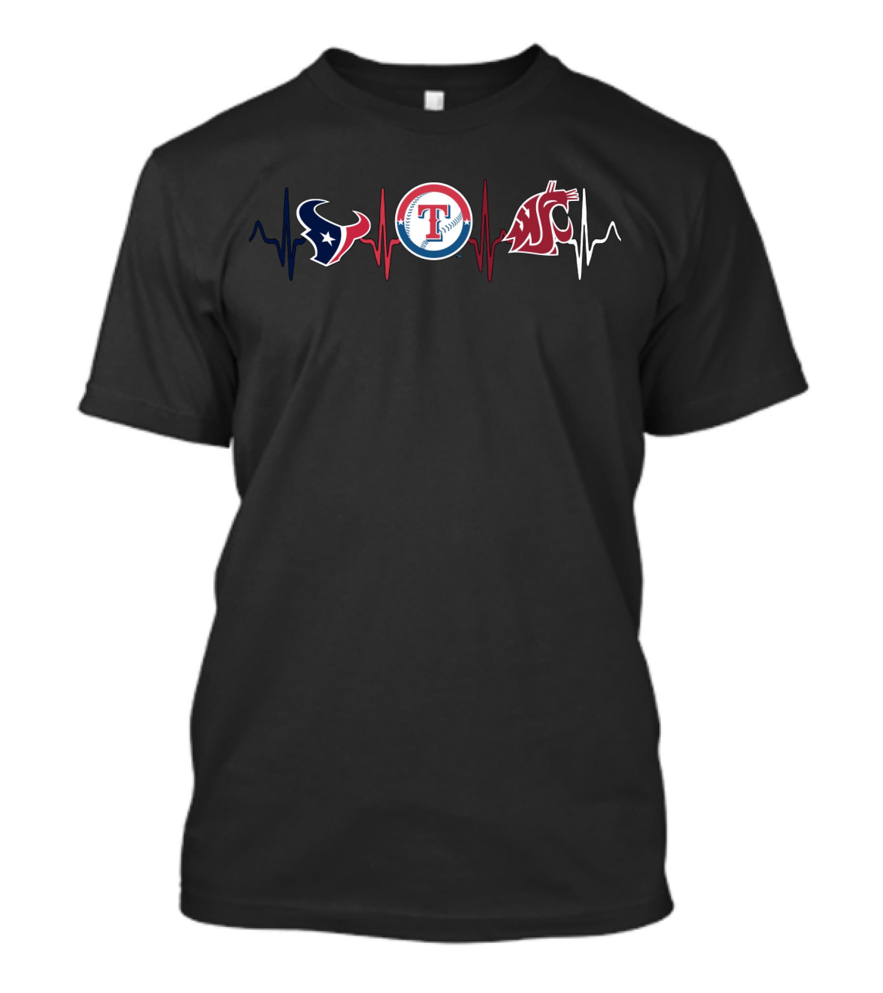 Houston Texans Texas Rangers Washington State Cougars Heartbeat T-Shirt