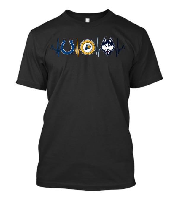 Love Colts Pacers Uconn Huskies Fan Heartbeat T-Shirt