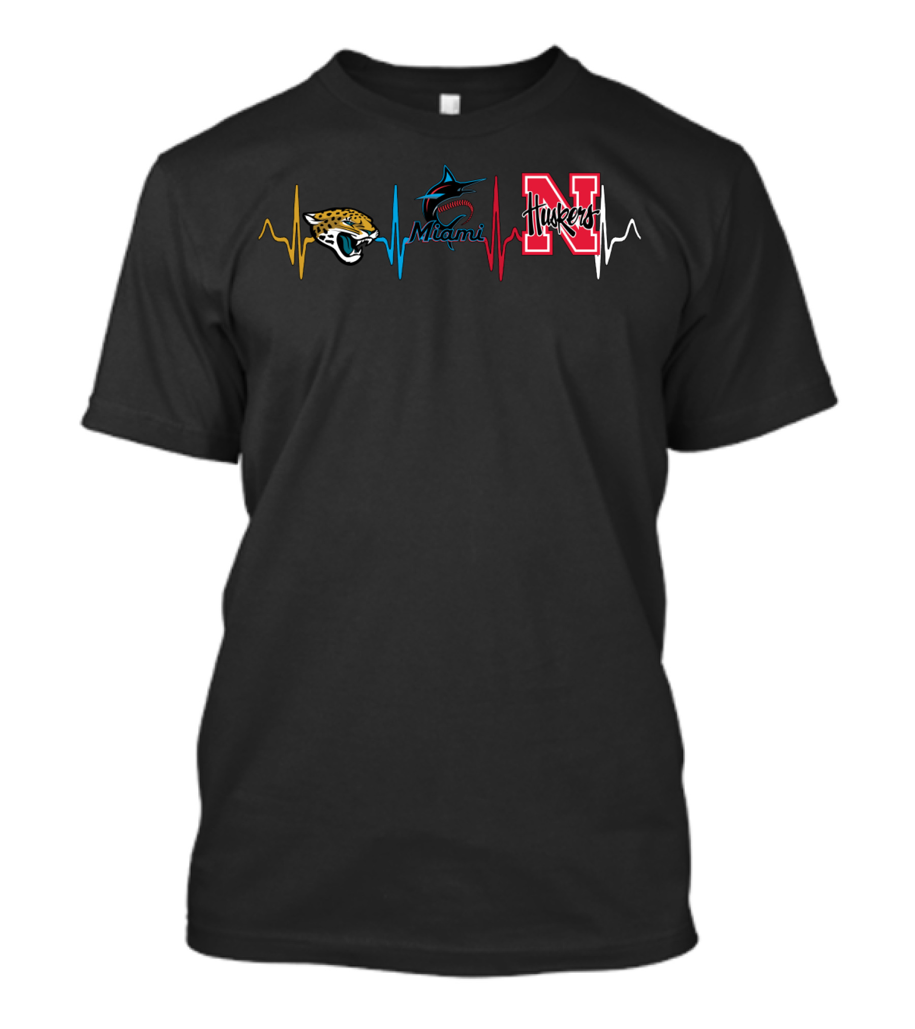 Love Jaguars Miami Marlins Huskers Nc Heartbeat T-Shirt