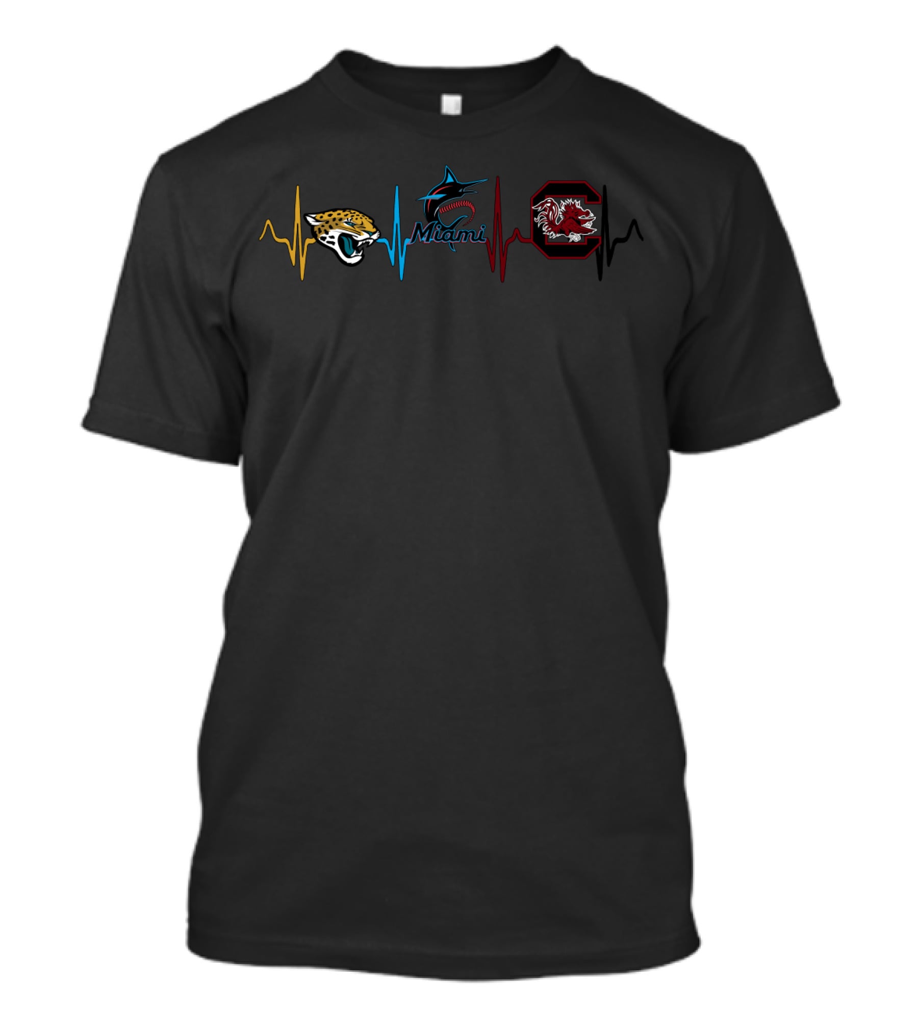 Jacksonville Jaguars Miami Marlins South Carolina Gamecocks Heartbeat T-Shirt