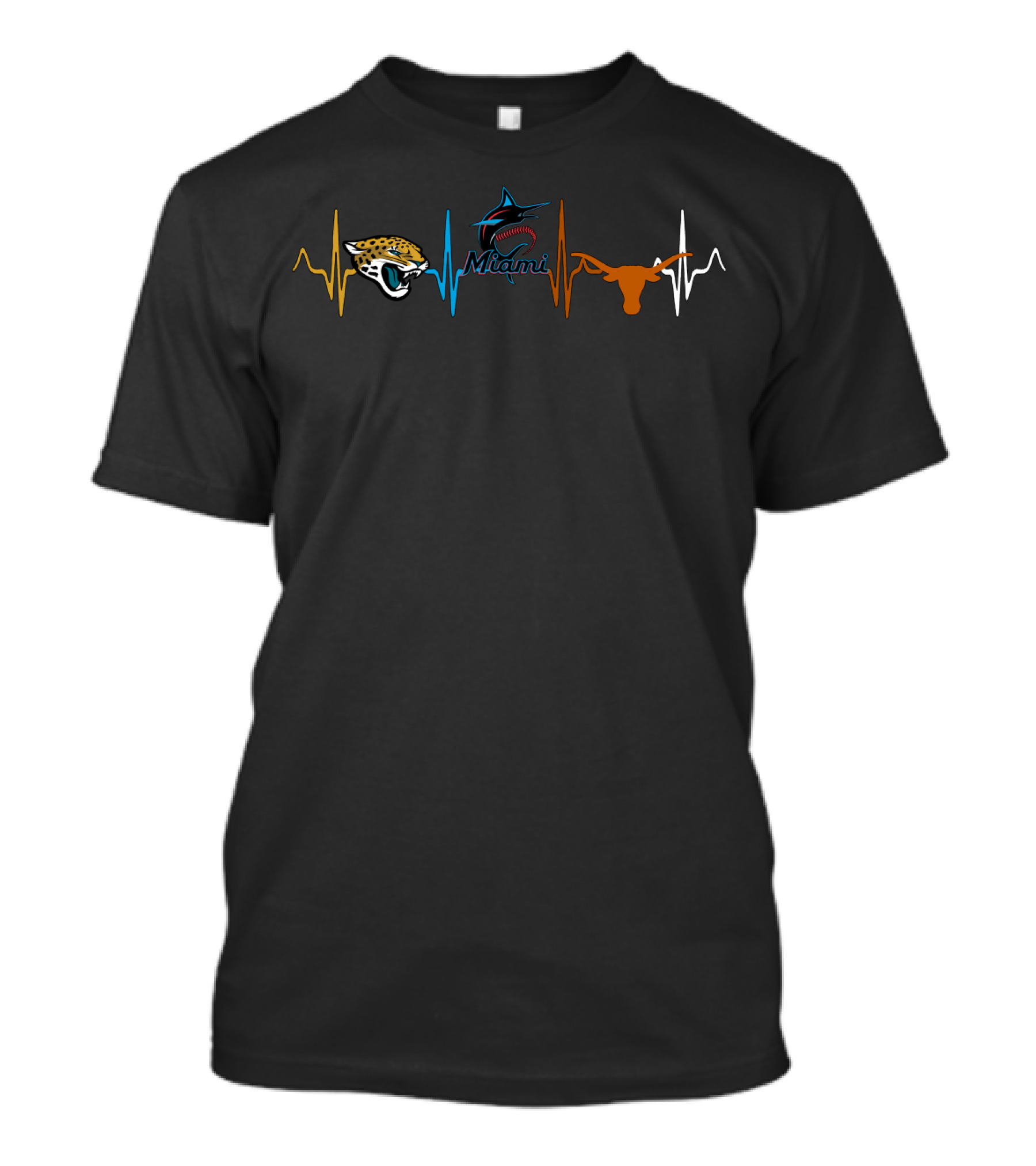 Jacksonville Jaguars Miami Marlins Texas Longhorns Heartbeat T-Shirt