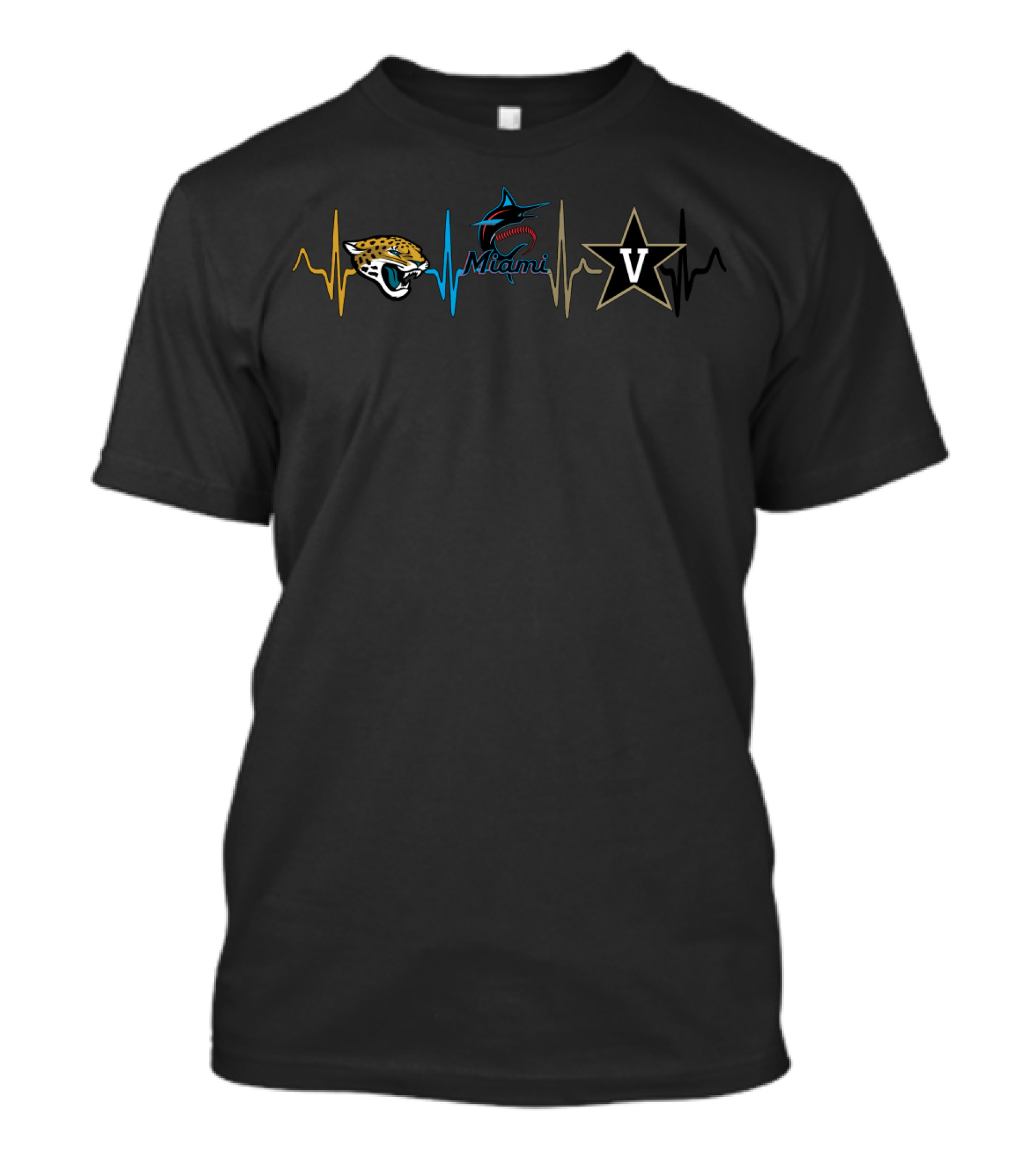 Jacksonville Jaguars Miami Marlins Vanderbilt Commodores Heartbeat T-Shirt