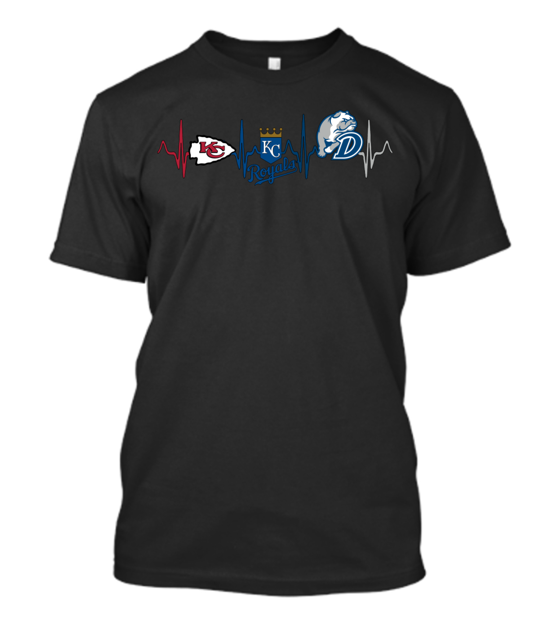 Love Chiefs Royals Kansas City Db Bulldog Heartbeat T-Shirt