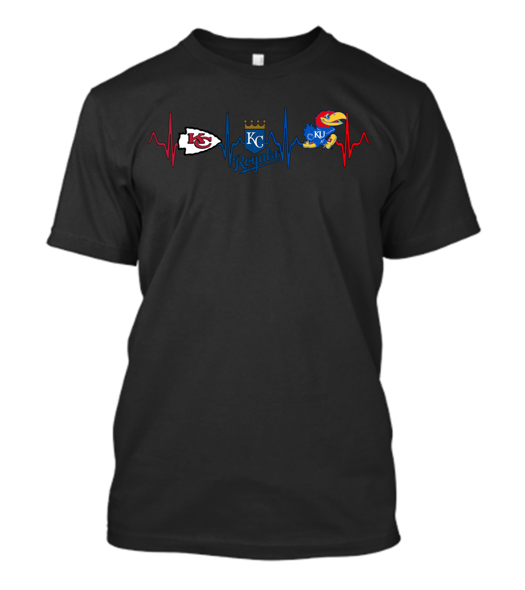 Kansas City Chiefs Royals Ku Jayhawks Heartbeat T-Shirt