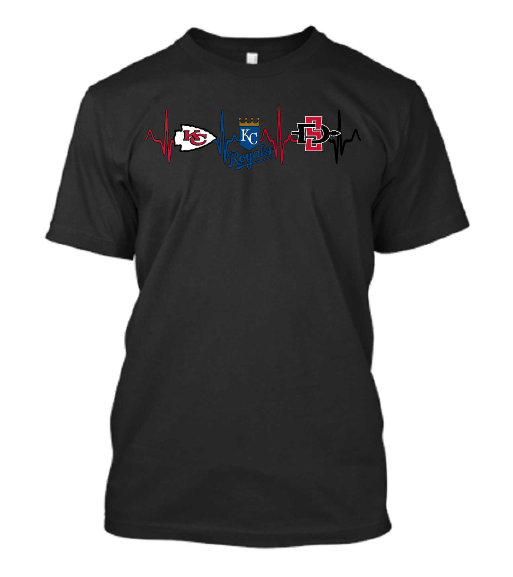 Kansas City Chiefs Royals Sdsu Aztecs Heartbeat T-Shirt