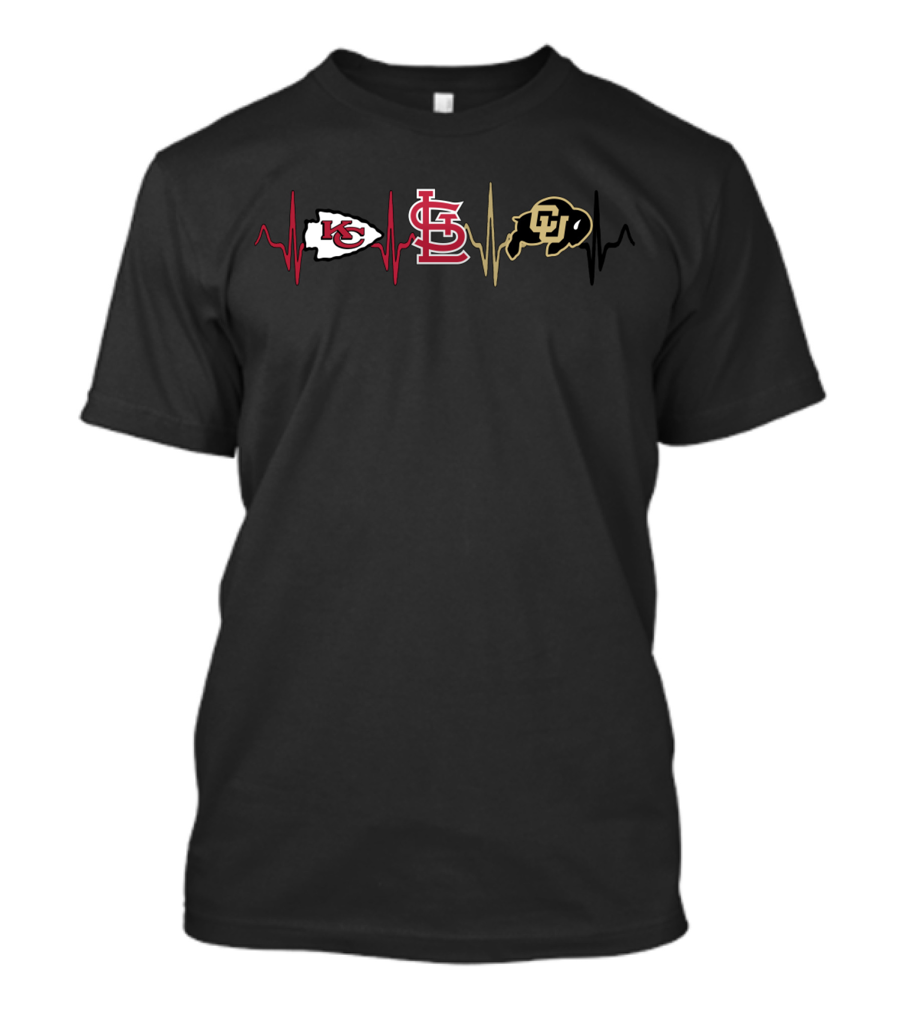 Kansas City Chiefs St. Louis Cardinals Colorado Buffaloes Heartbeat T-Shirt