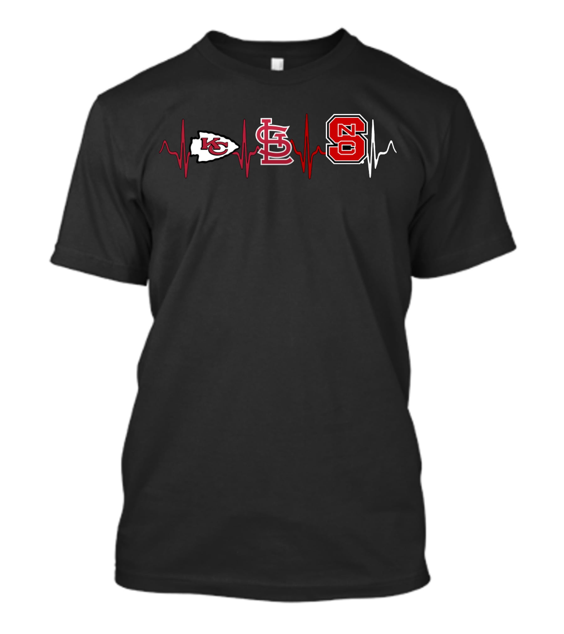 Kansas City Chiefs St. Louis Cardinals Nc State Wolfpack Heartbeat T-Shirt
