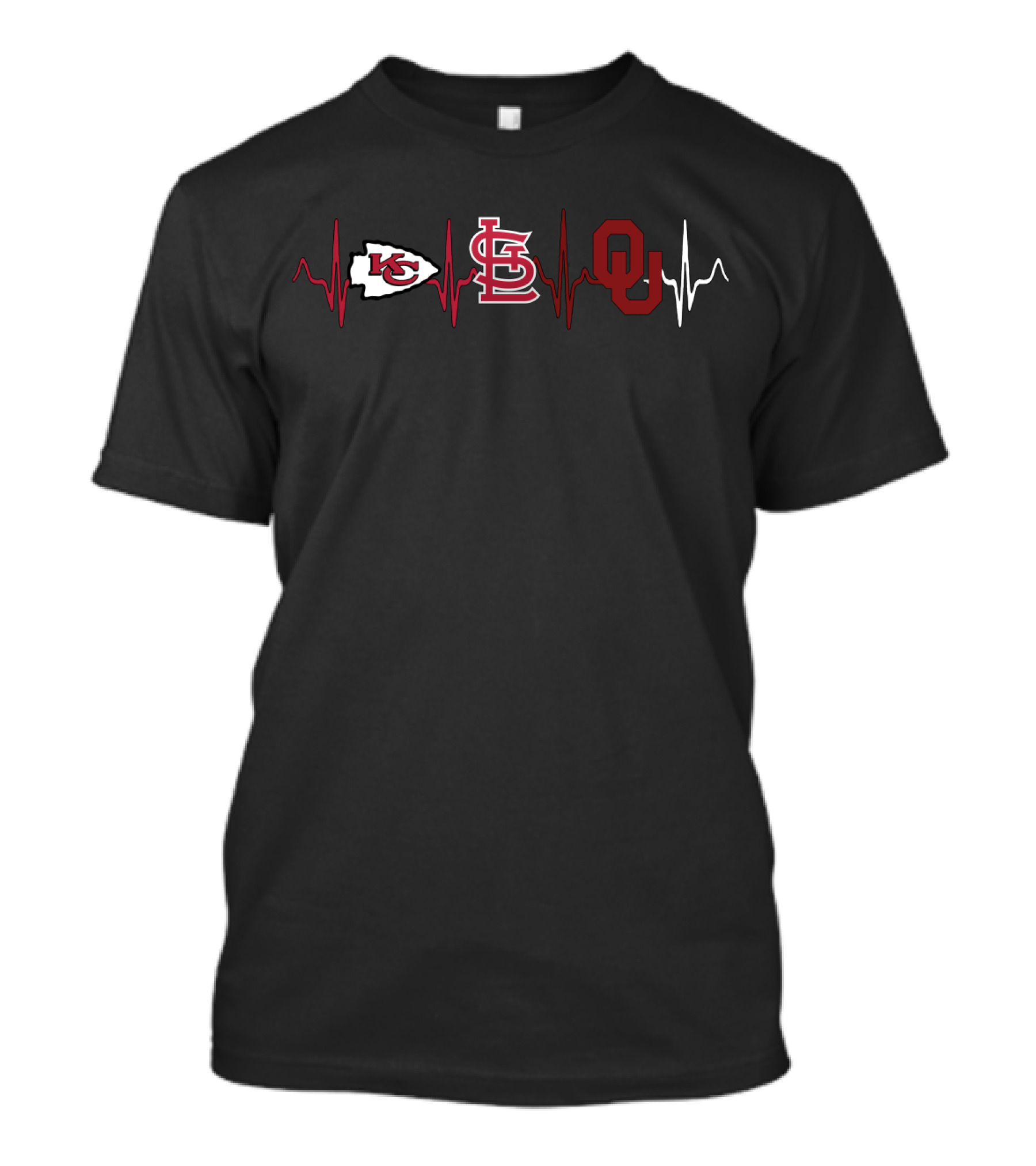 Kansas City Chiefs St. Louis Cardinals Oklahoma Sooners Heartbeat T-Shirt