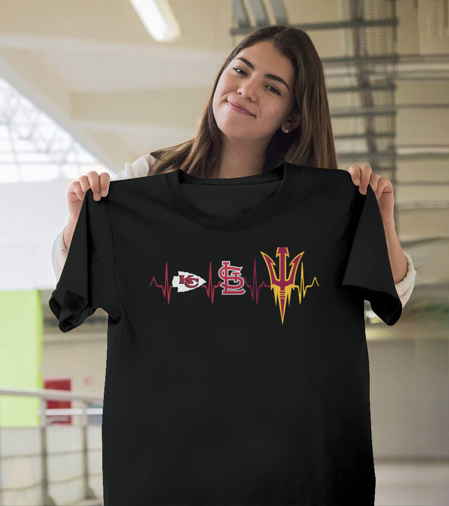 Kansas City Chiefs St. Louis Cardinals Arizona State Sun Devils Heartbeat T-Shirt