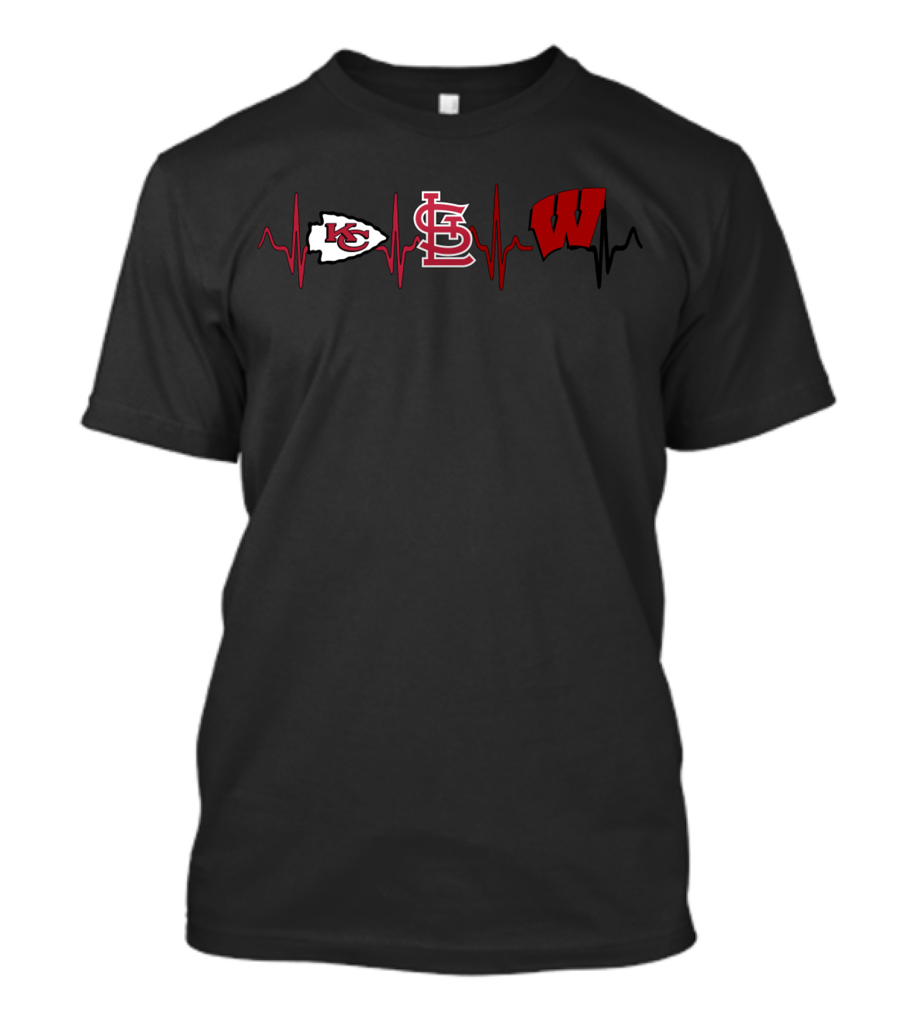 Kansas City Chiefs St. Louis Cardinals Wisconsin Badgers Heartbeat T-Shirt