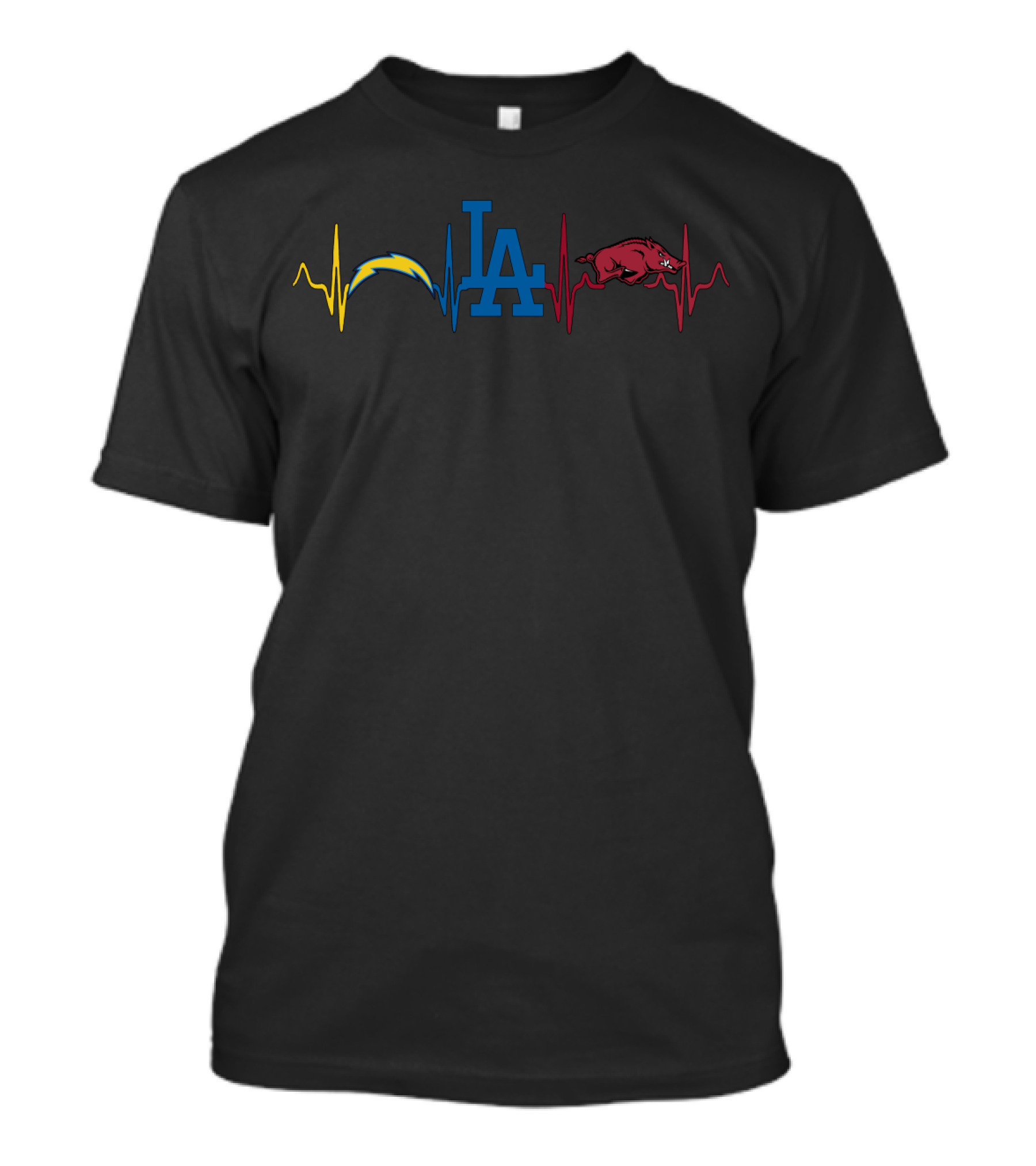 Love Chargers Dodgers Arkansas Razorbacks Heartbeat T-Shirt