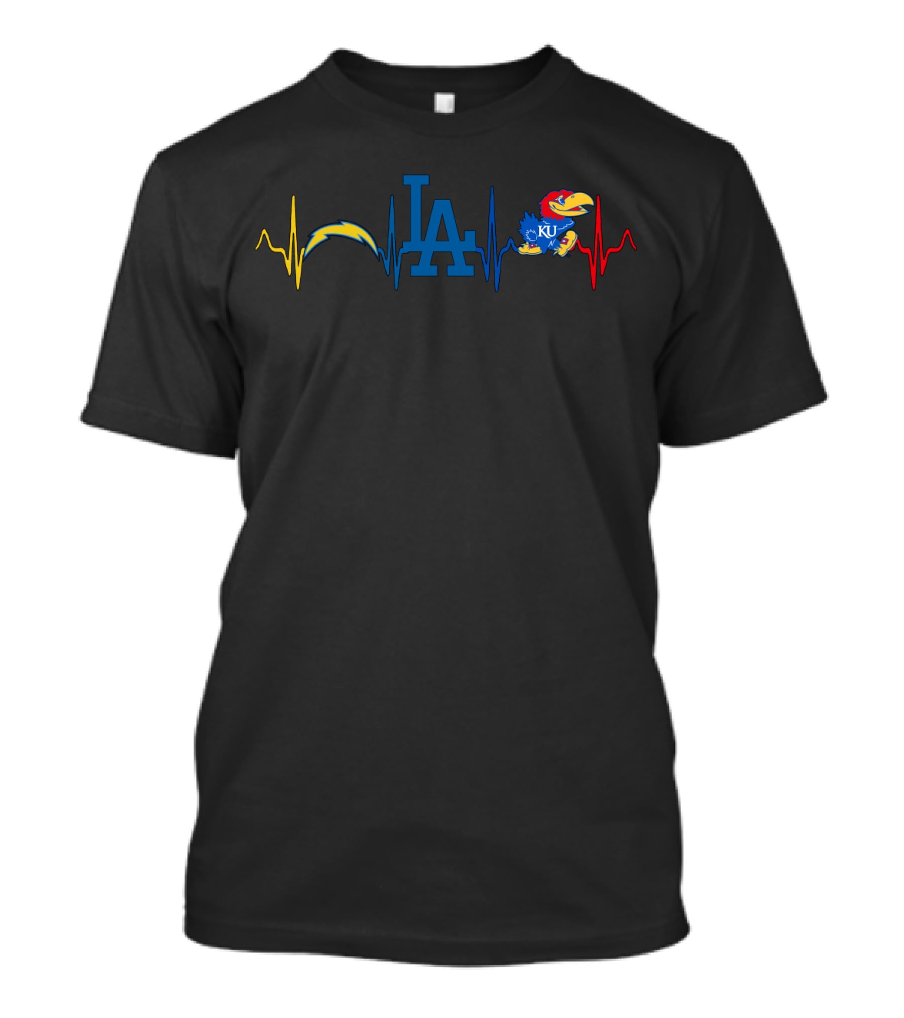 Los Angeles Dodgers Chargers Kansas Jayhawks Heartbeat T-Shirt