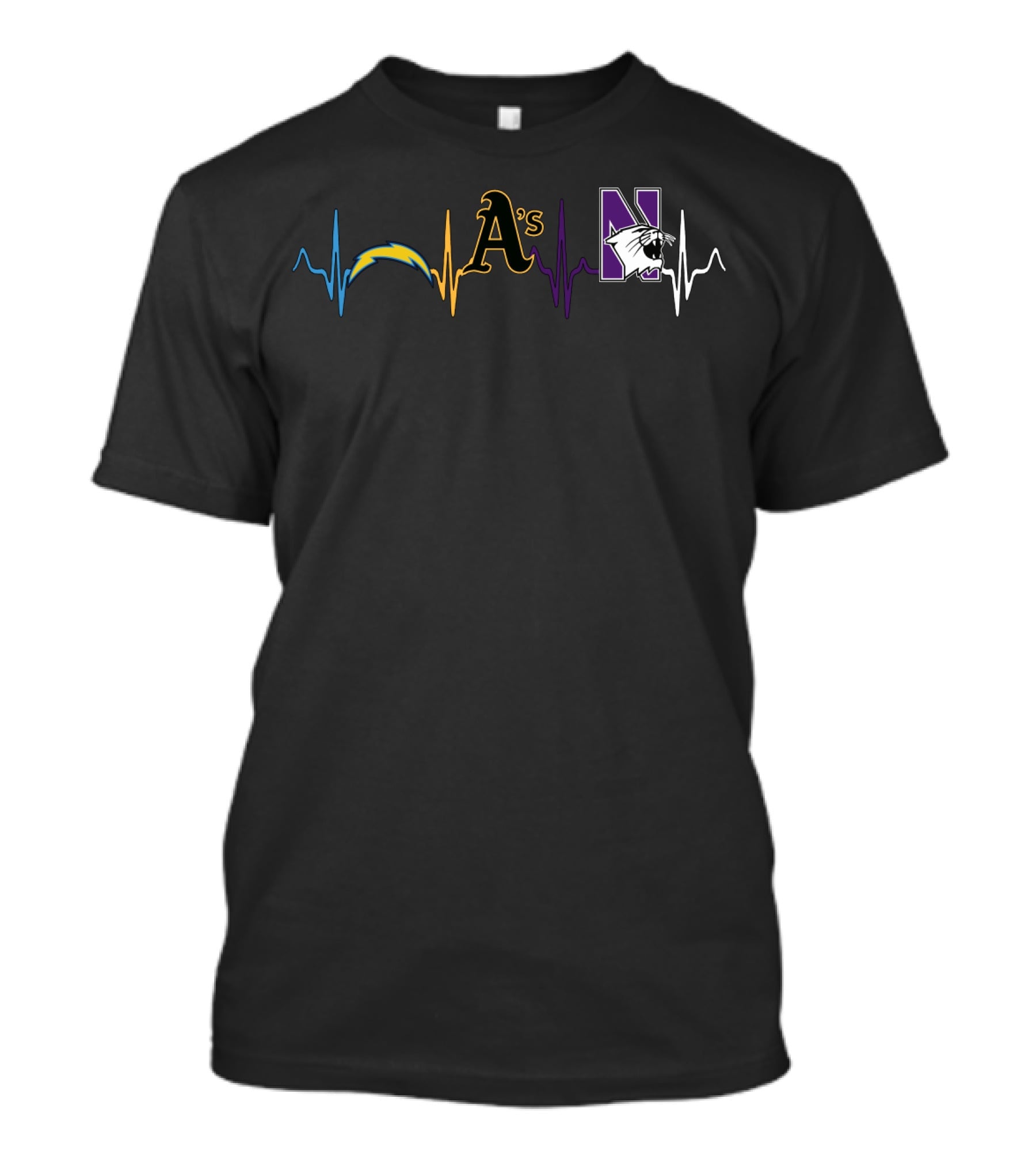 Love Chargers Athletics A's Wildcats Nw Heartbeat T-Shirt