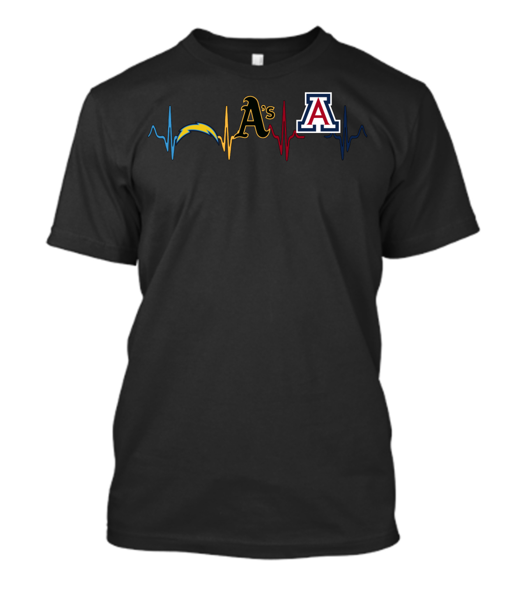 Love Chargers A's Wildcats Heartbeat T-Shirt