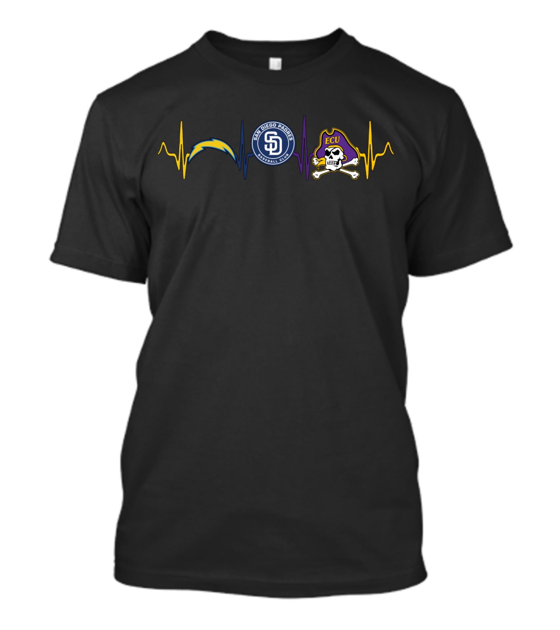 San Diego Padres Chargers Ecu Pirates Heartbeat T-Shirt