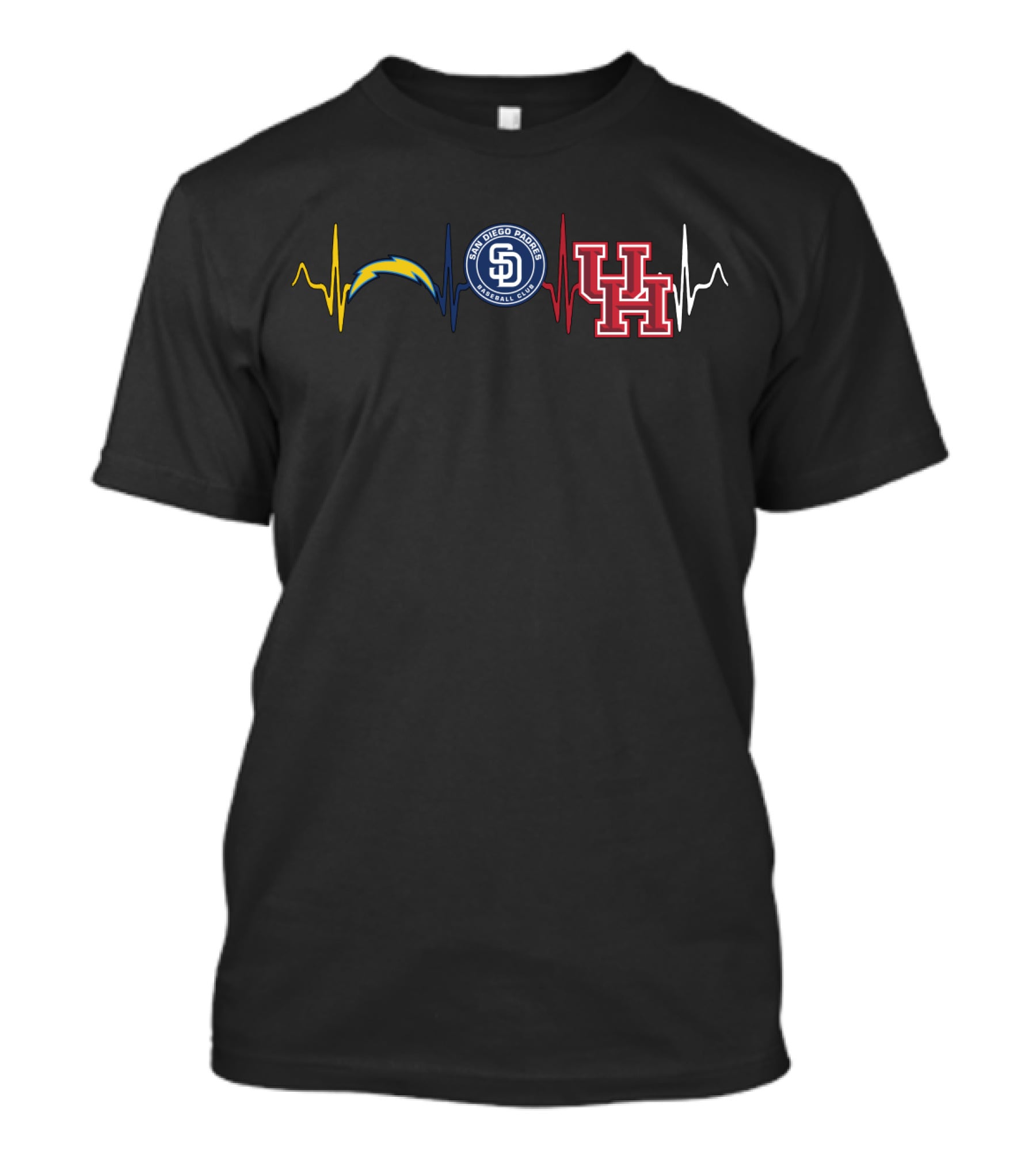Heartbeats For Chargers Padres Houston Cougars T-Shirt