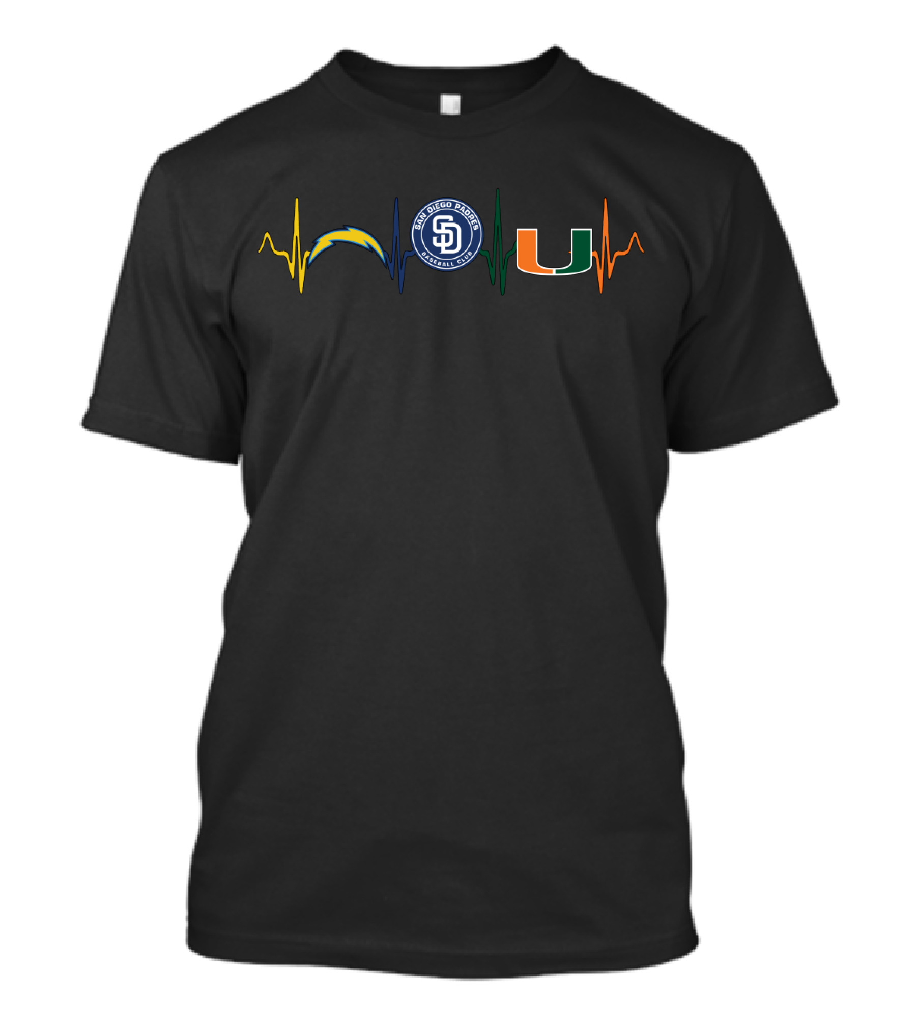 San Diego Chargers Padres Miami Hurricanes Heartbeat T-Shirt
