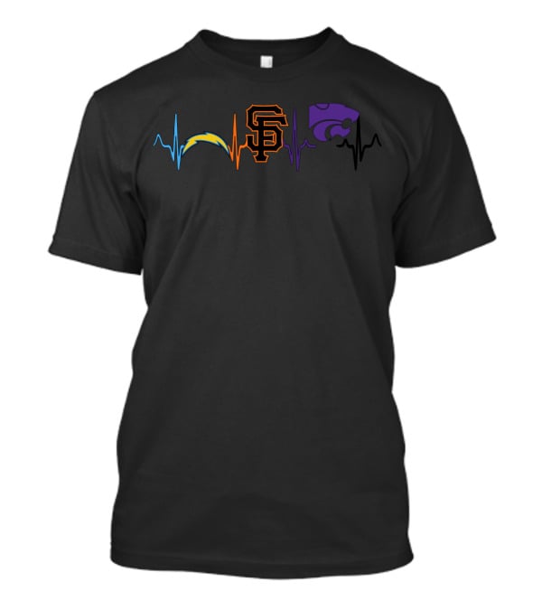 Love Chargers Giants San Francisco Kansas Wildcats Heartbeat T-Shirt