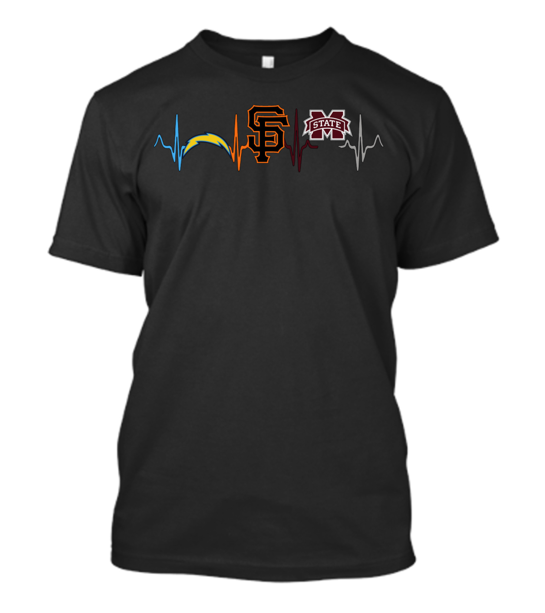 Love Chargers San Francisco Giants Mississippi State Bulldogs Heartbeat T-Shirt