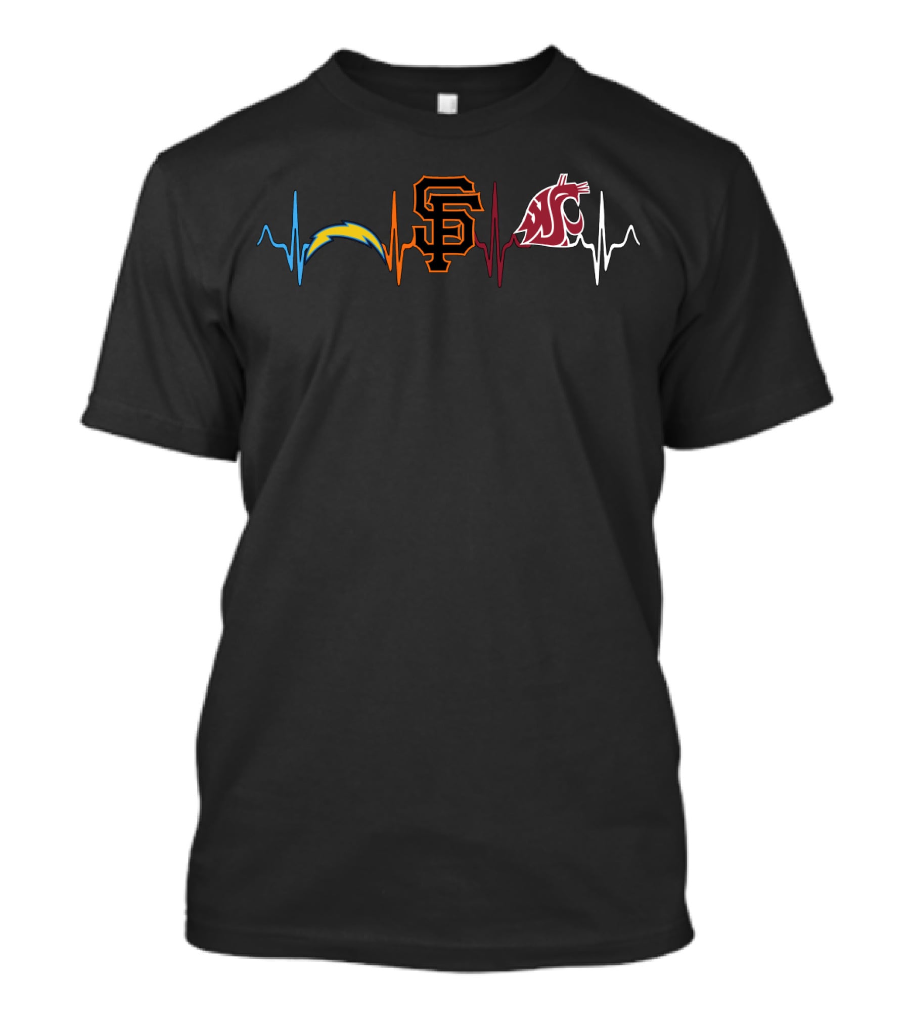 Love Chargers San Francisco Giants Washington State Cougars Heartbeat T-Shirt