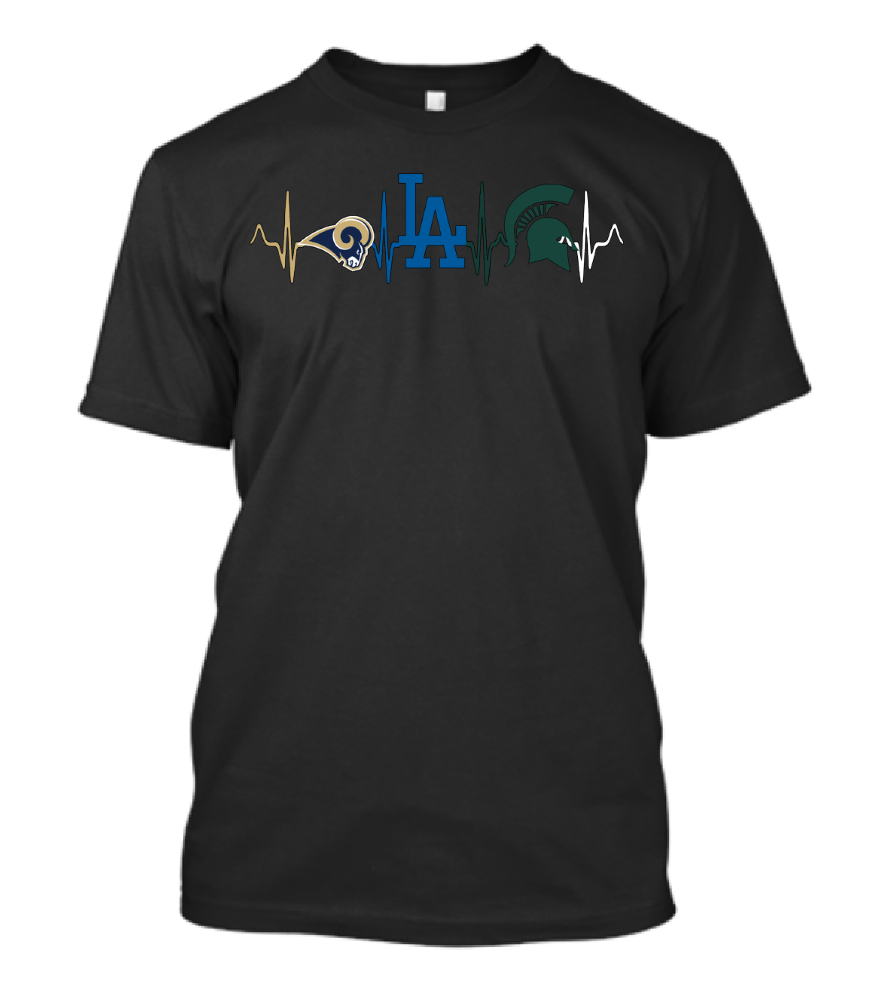 Love Rams Dodgers Michigan State Heartbeat Mss T-Shirt