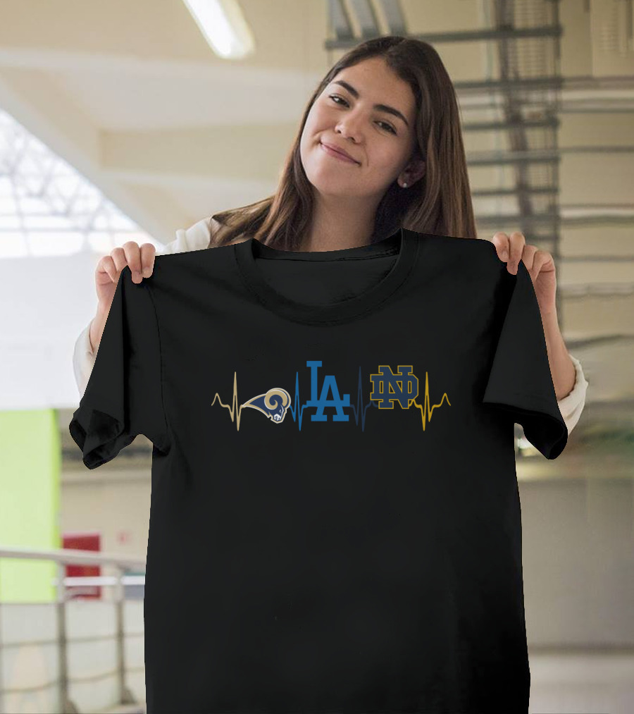 Love La Rams Dodgers Notre Dame Fighting Irish Heartbeat T-Shirt