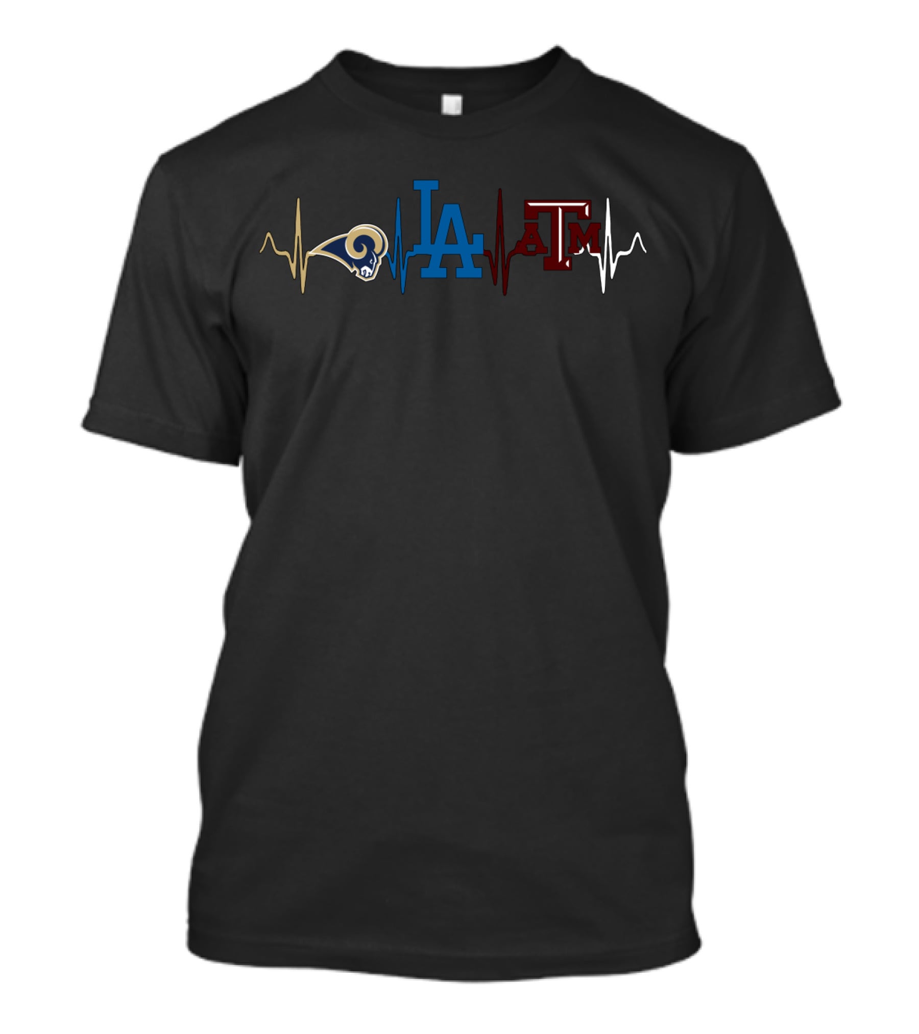 Love Rams Dodgers Texas A&M Heartbeat T-Shirt