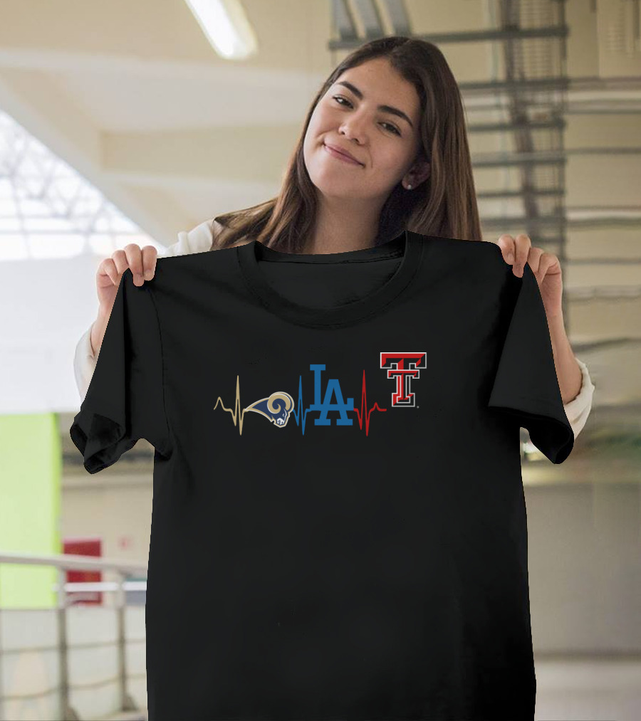 Love Rams Dodgers Texas Tech Heartbeat T-Shirt