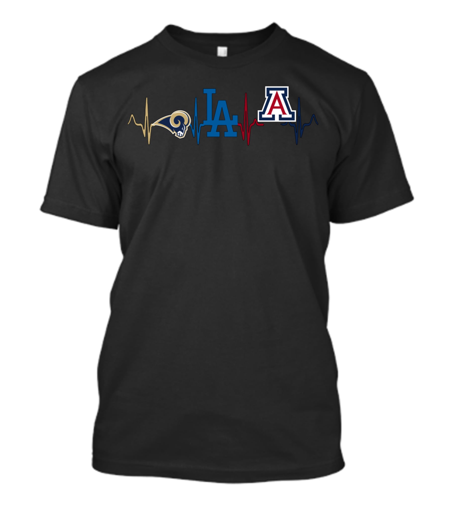 Rams Dodgers Arizona Wildcats Heartbeat Logo Collaboration T-Shirt