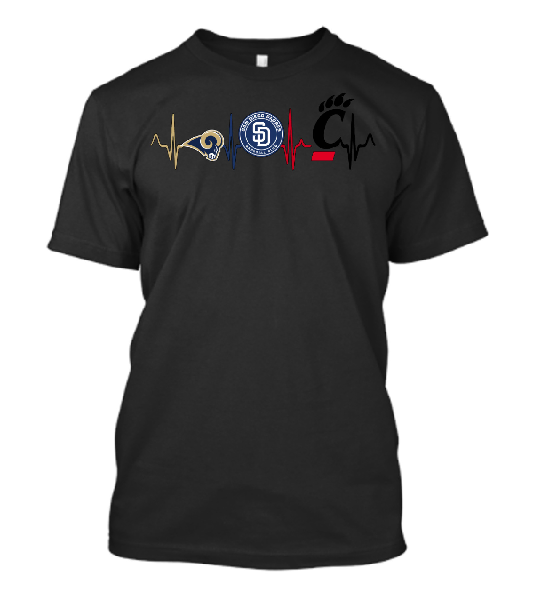 San Diego Padres Los Angeles Rams Cincinnati Bearcats Heartbeat T-Shirt