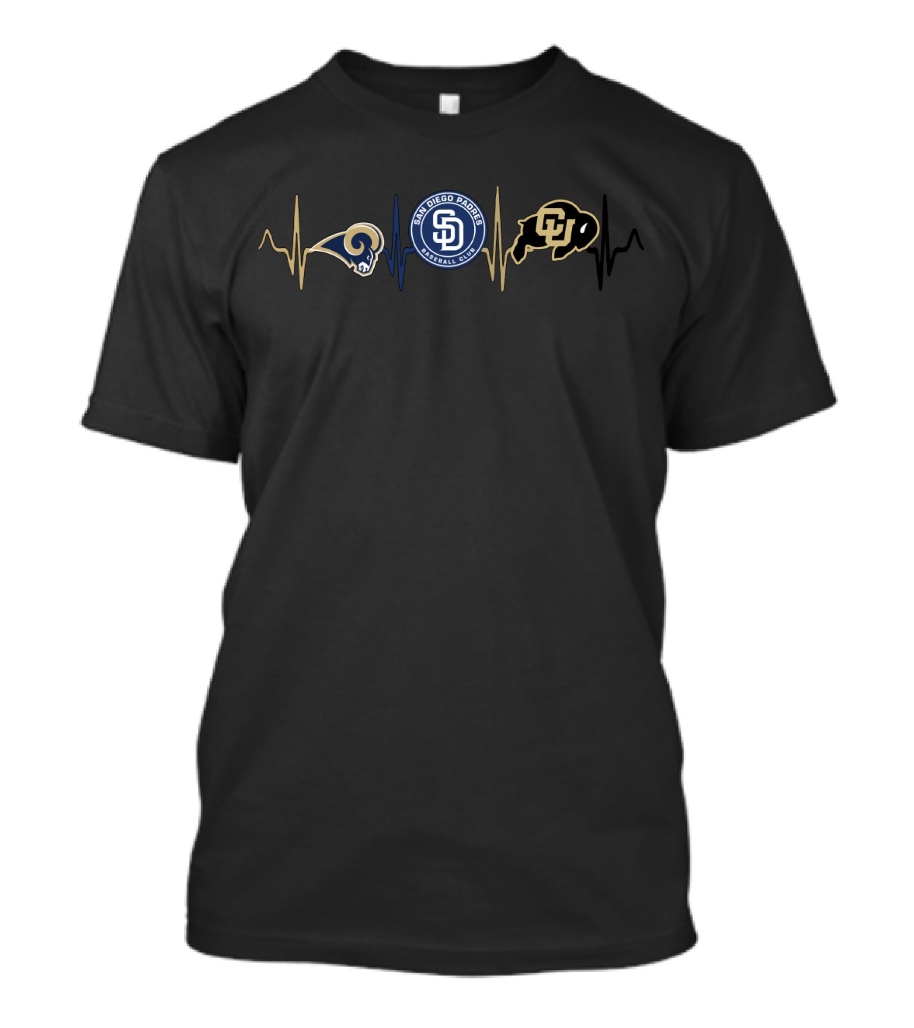 San Diego Padres And Rams With Colorado Buffaloes Heartbeat T-Shirt