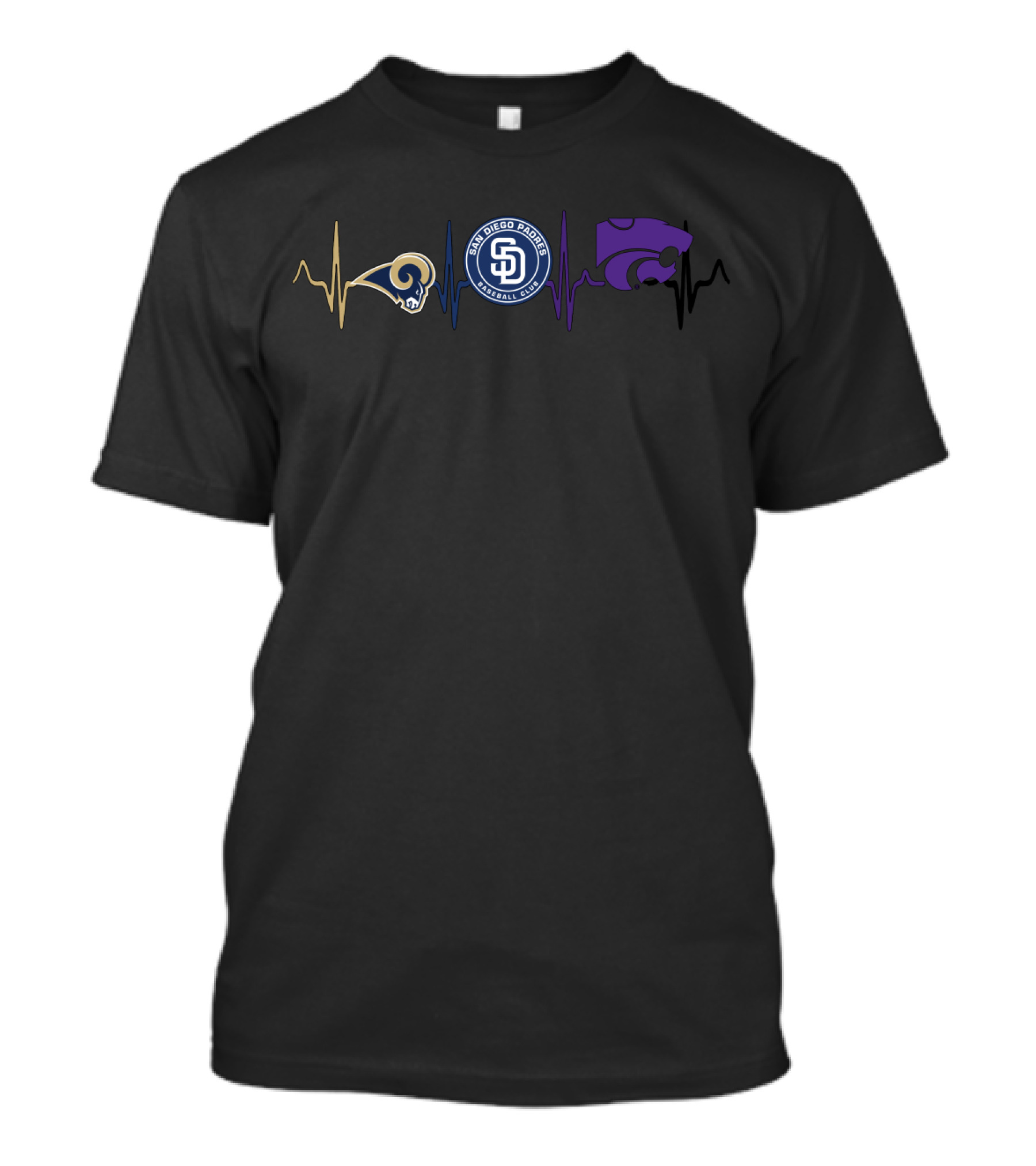 Los Angeles Rams San Diego Padres Kansas State Wildcats Heartbeat T-Shirt