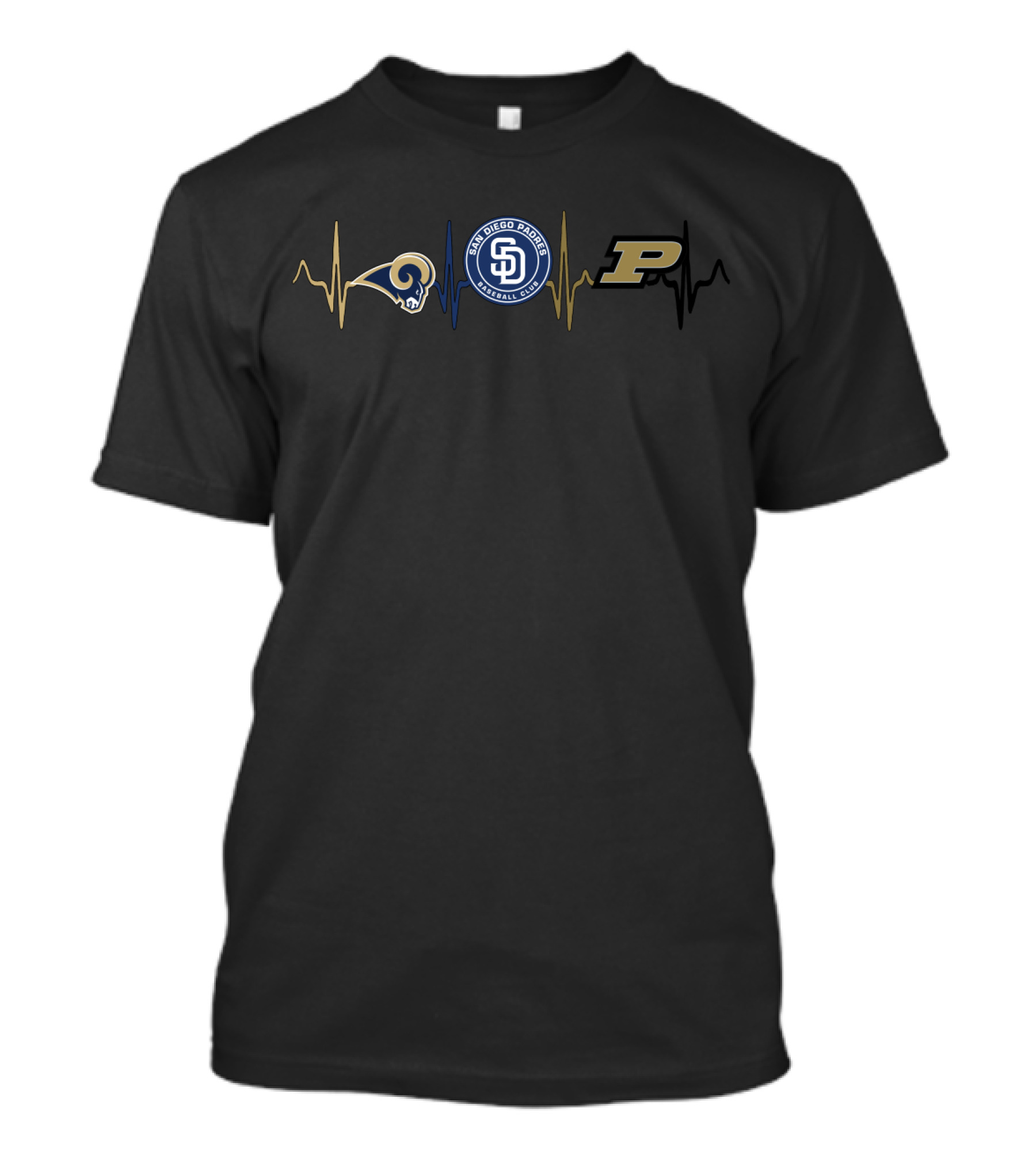 Los Angeles Rams San Diego Padres Purdue Boilermakers Heartbeat T-Shirt