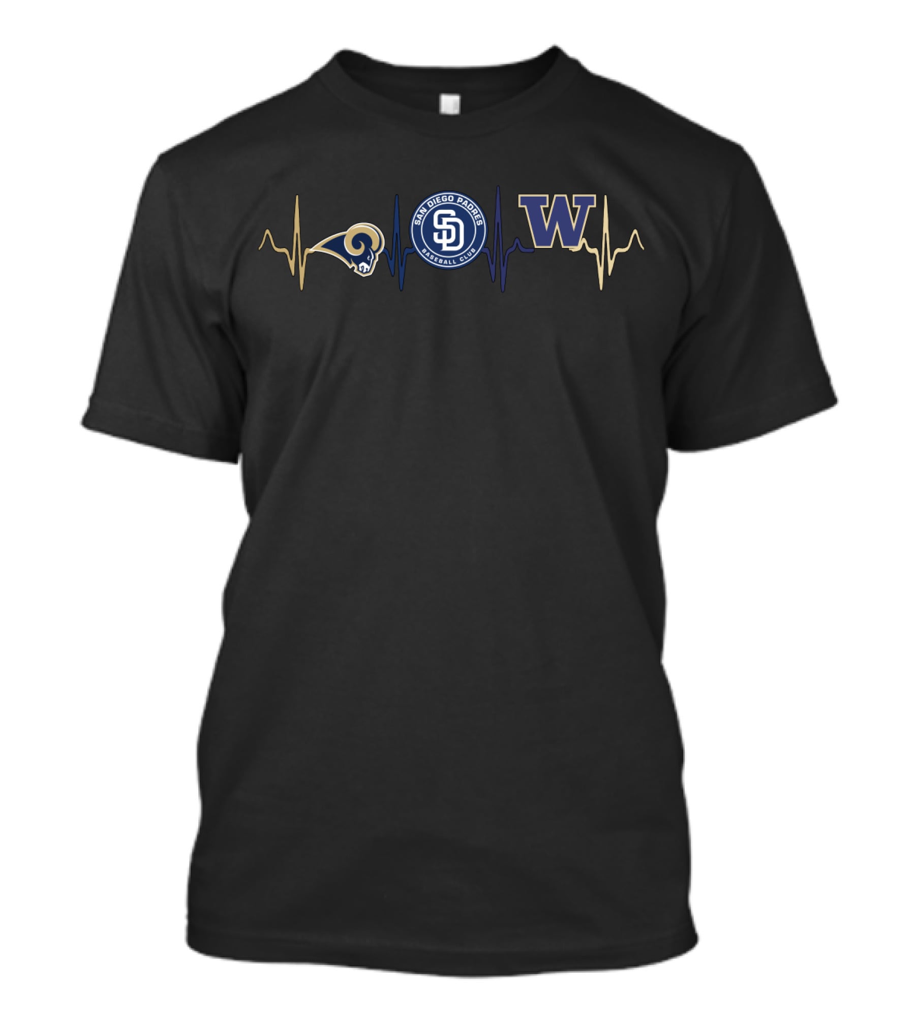 Love Rams San Diego Padres Washington Huskies Heartbeat T-Shirt