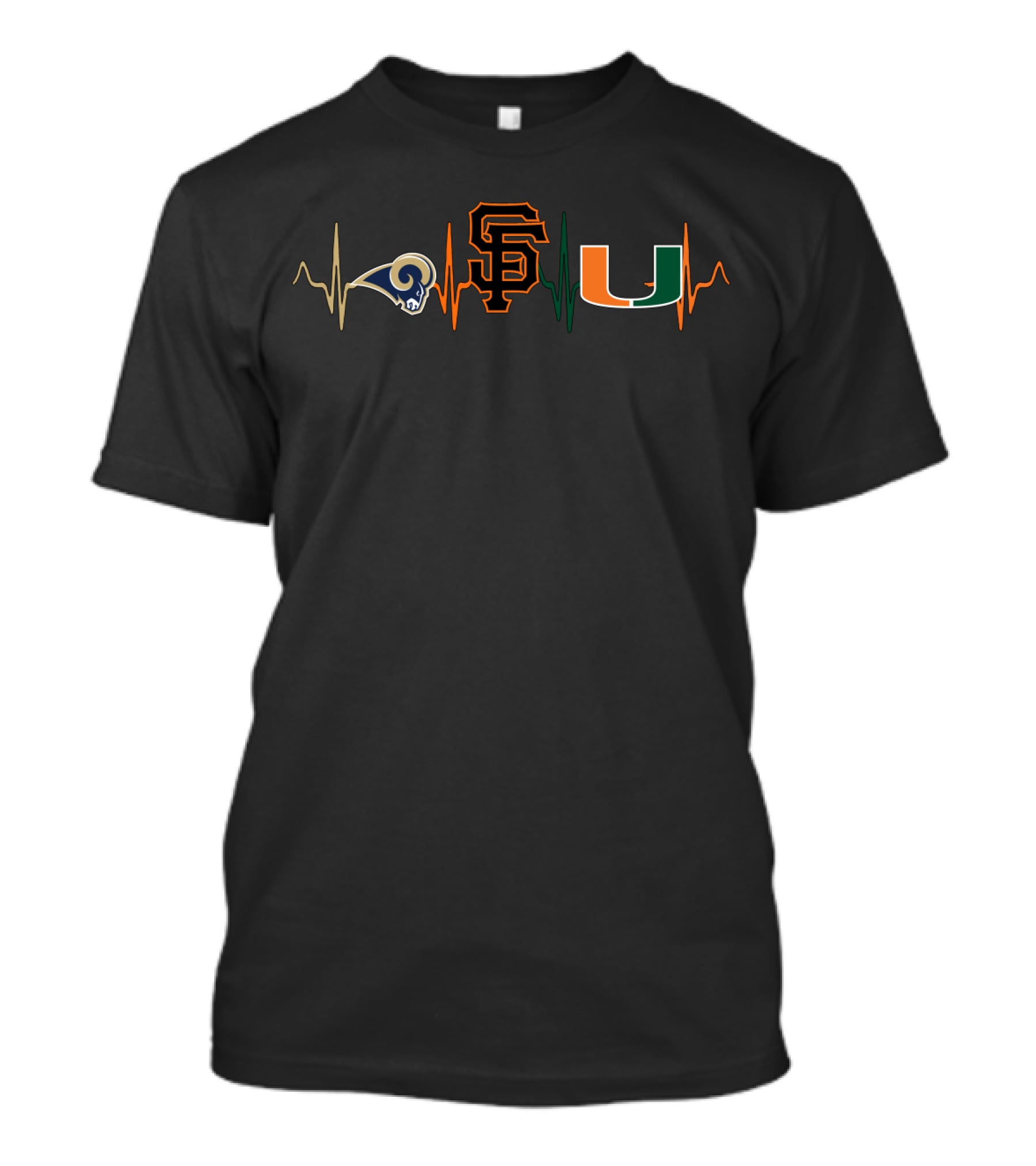 Los Angeles Rams New York Giants Miami Hurricanes Heartbeat T-Shirt